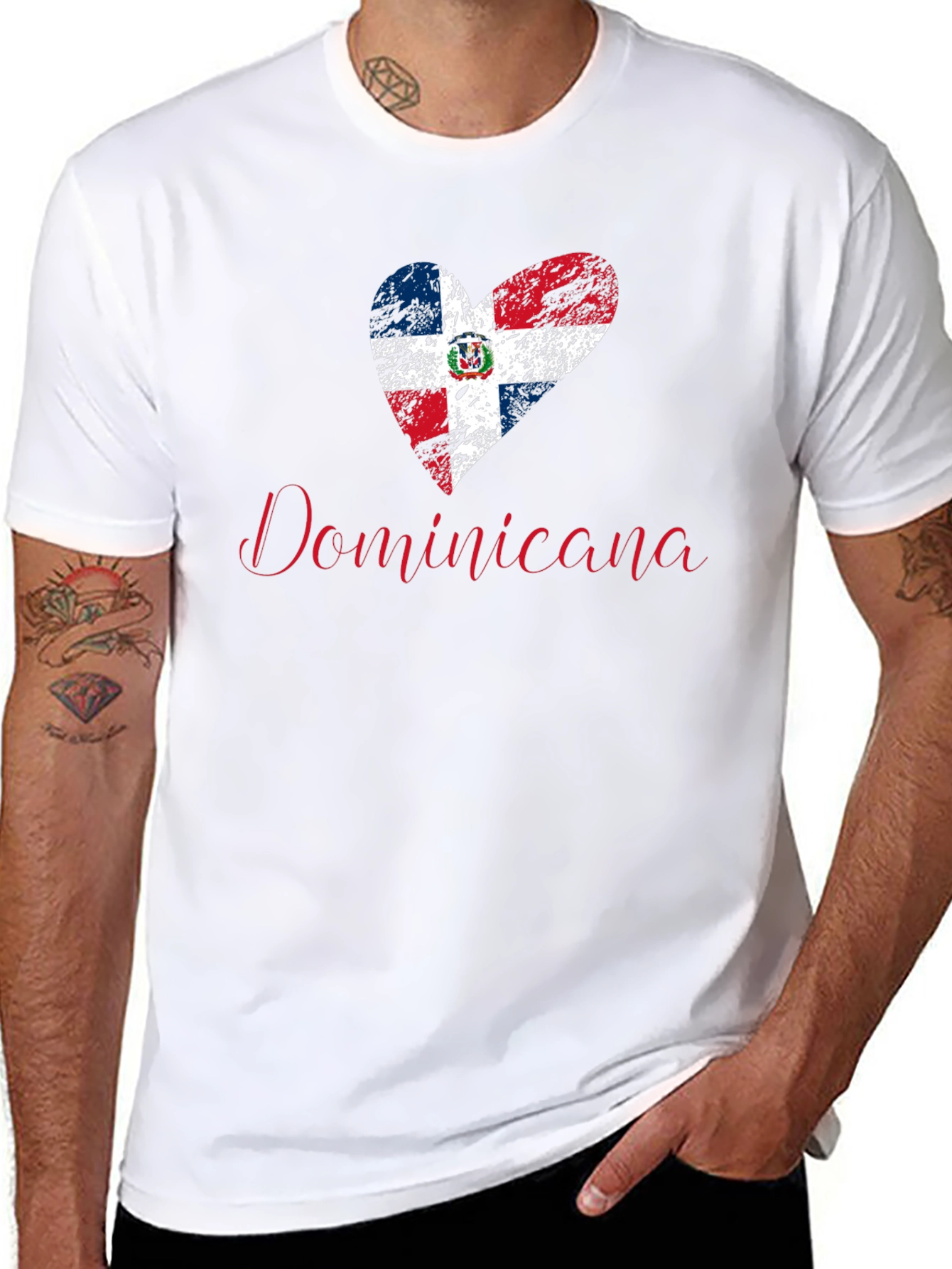 Black Dominicana Heart Flag T-Shirt - Patriotic Pride view 8