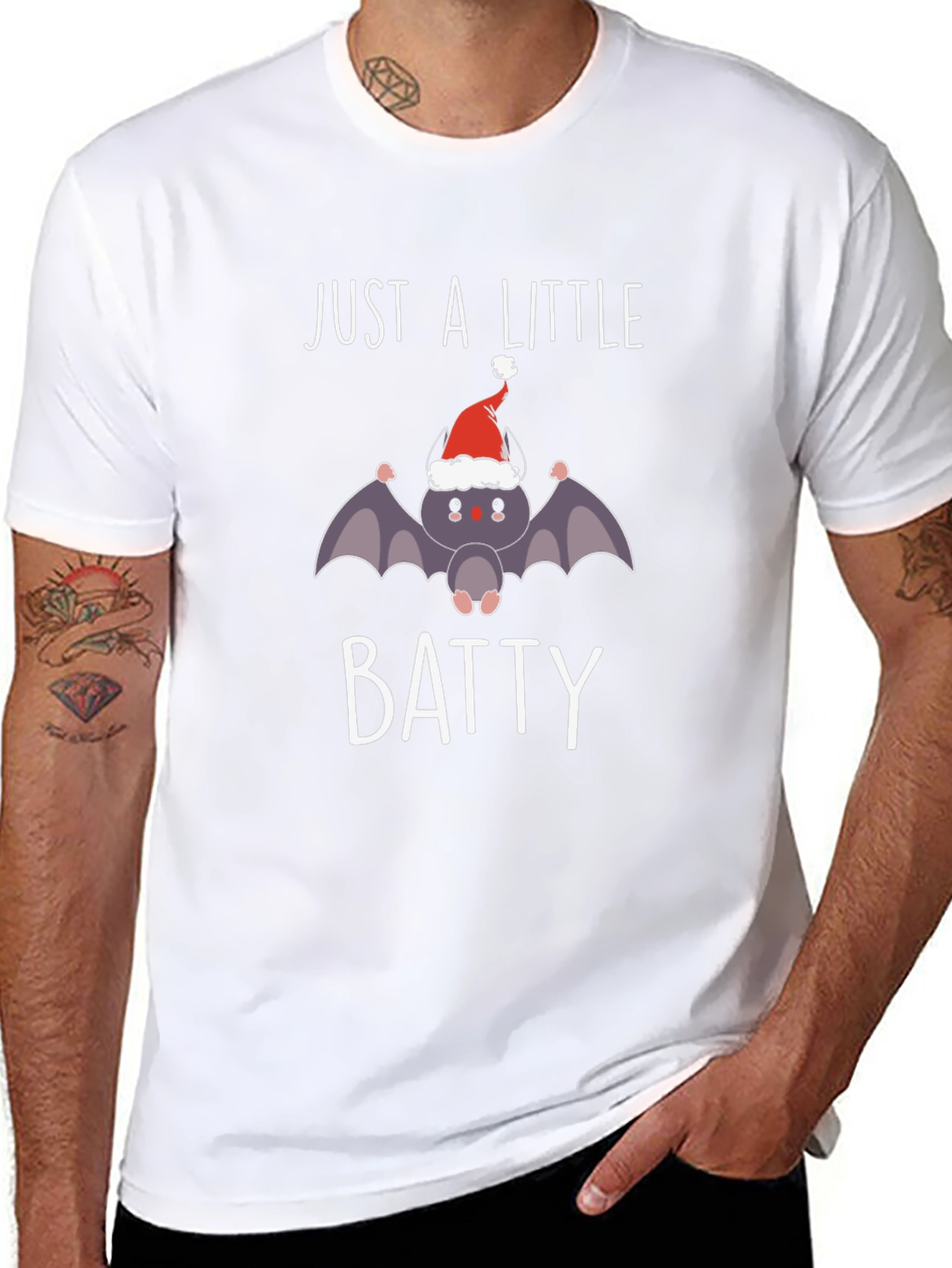 Black Just a Little Batty Christmas T-Shirt view 8