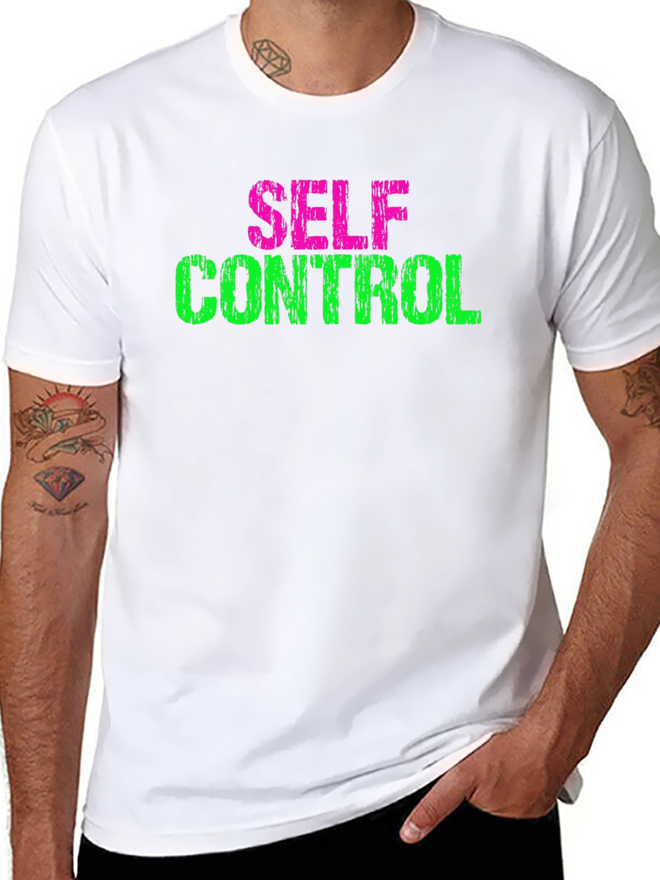 Black Self Control Graphic Tee - Black Cotton T-Shirt view 8