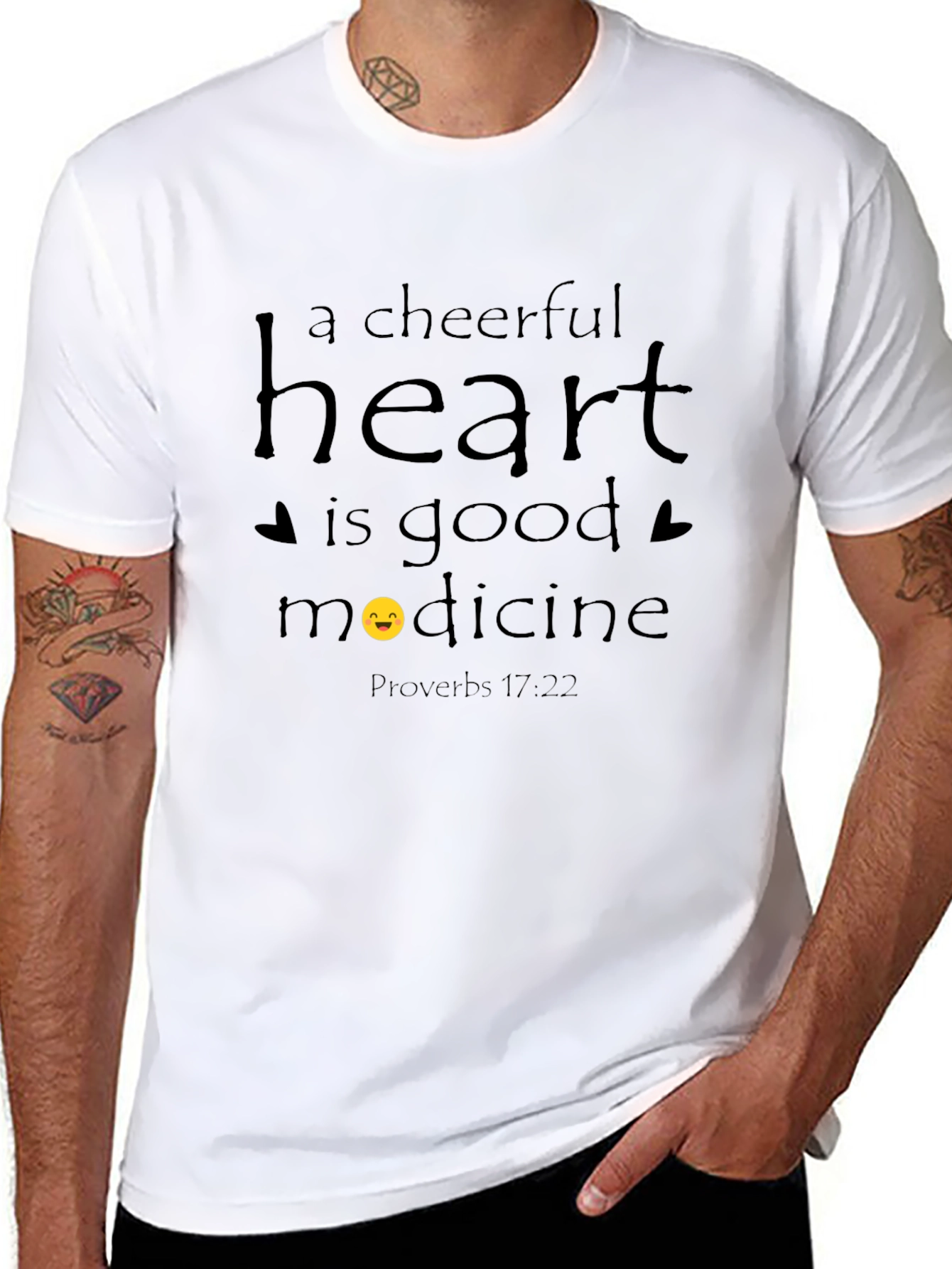 Black Cheerful Heart T-Shirt - Proverbs 17:22 view 8