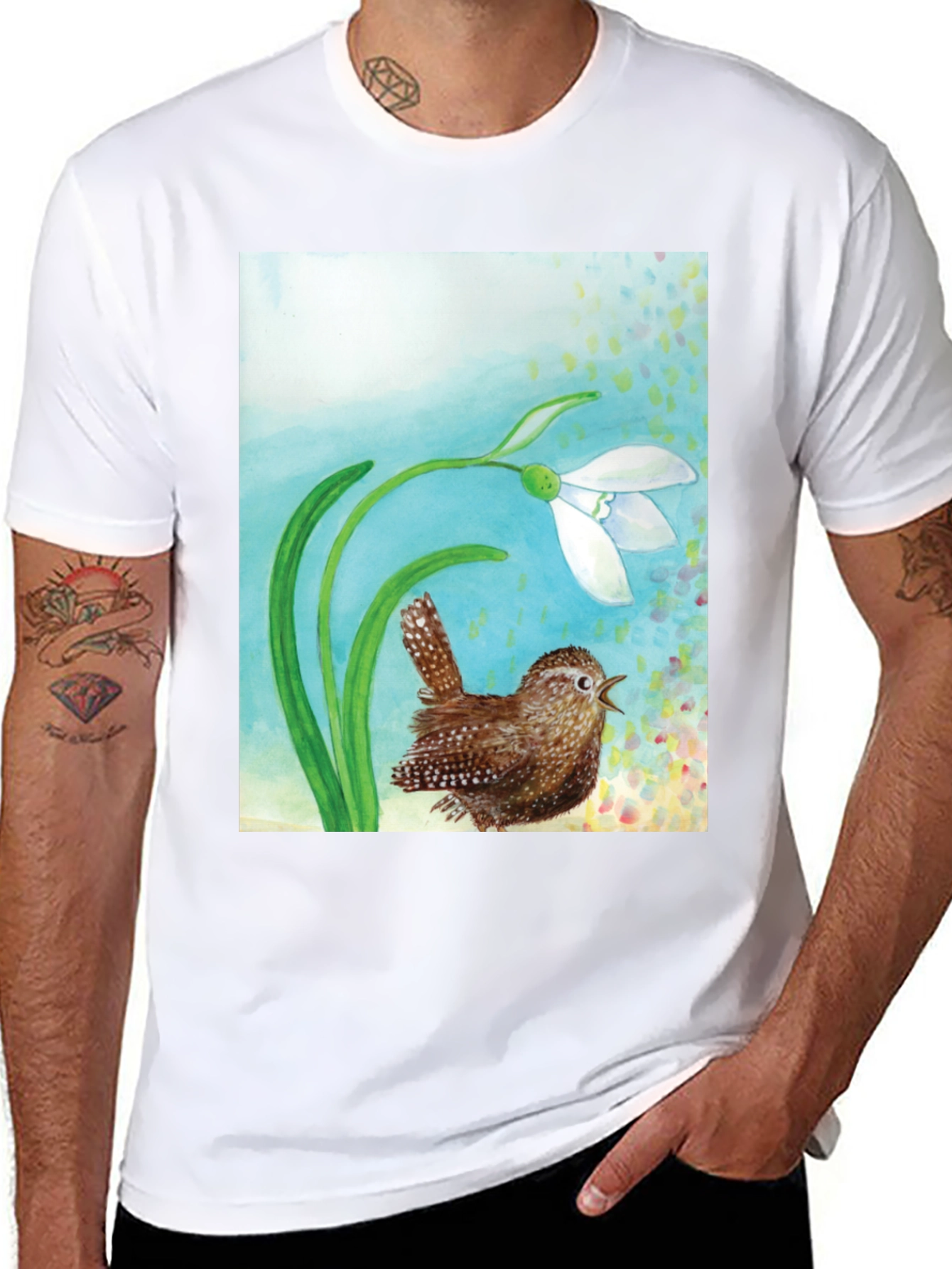 Black Snowdrop and Wren T-Shirt view 8