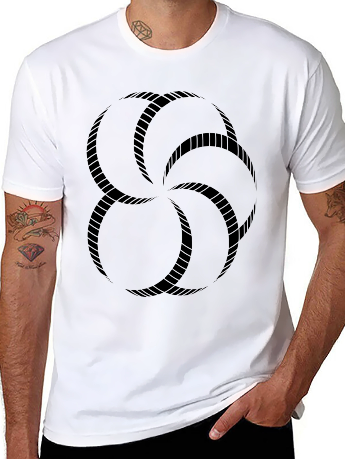 Black Black Graphic Tee - Geometric Rope Design view 8