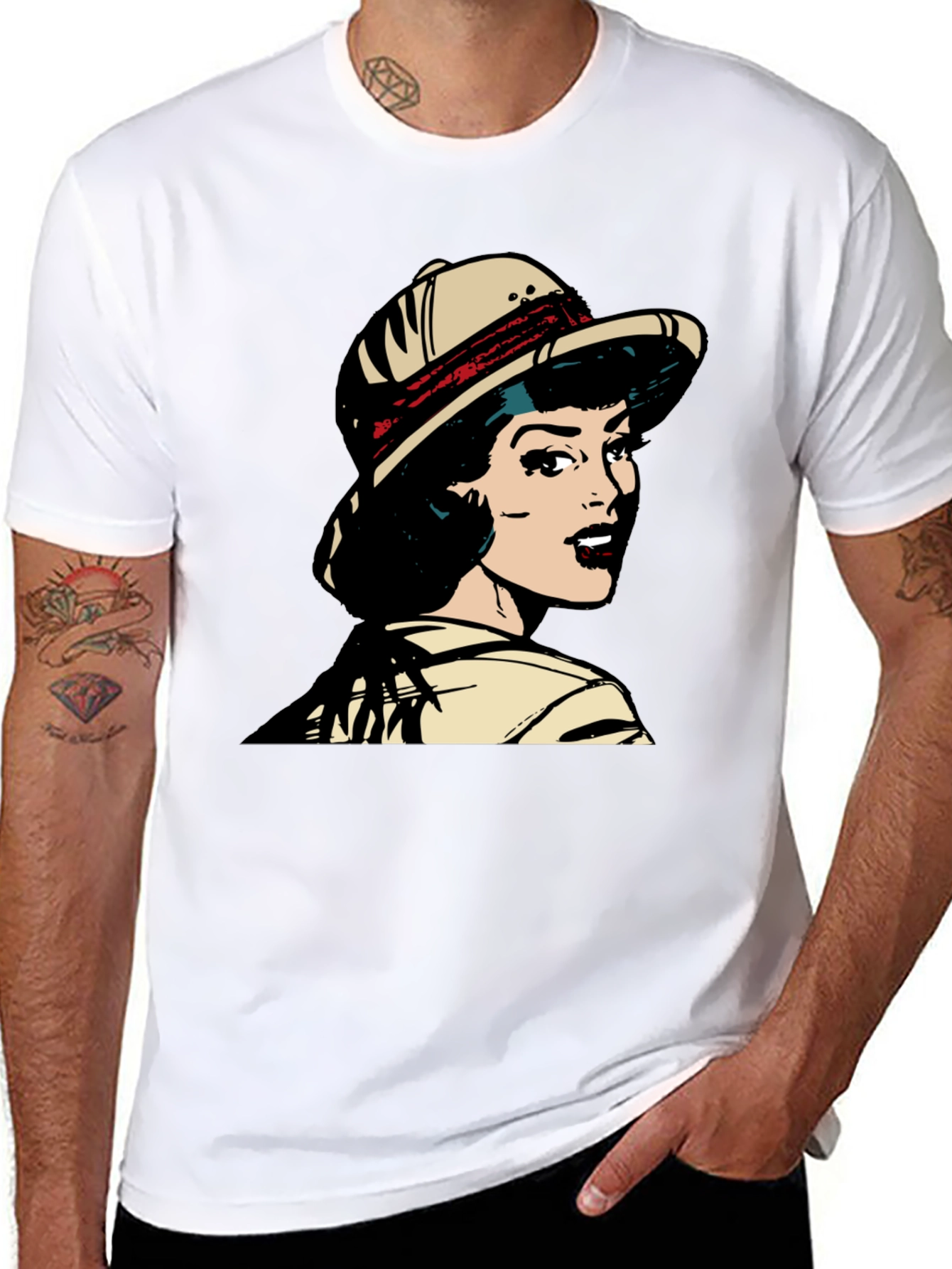 Black Retro Pop Art T-Shirt - Safari Girl Graphic Tee view 8