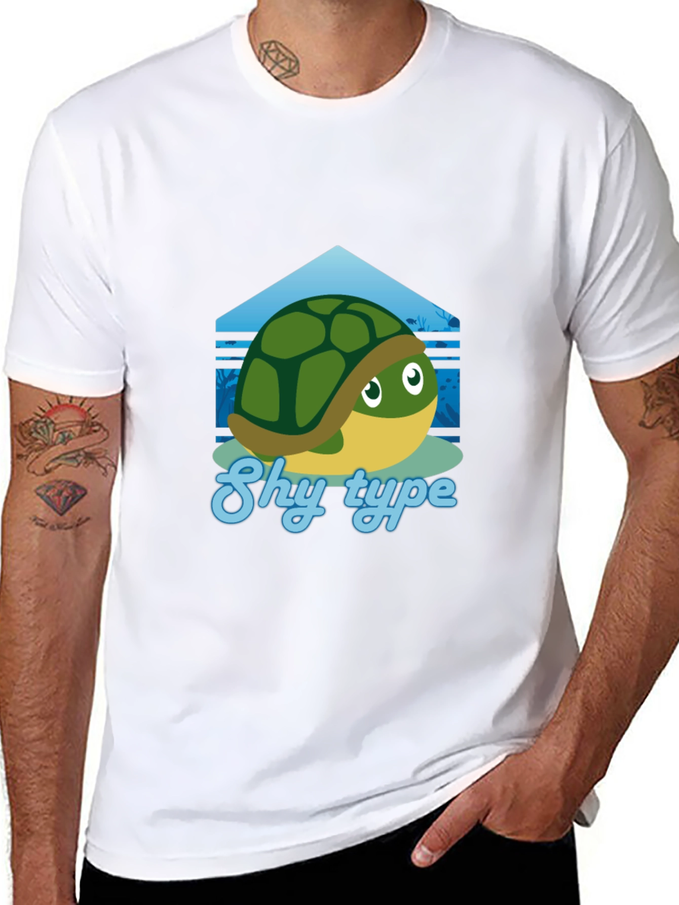 Black Shy Turtle Graphic T-Shirt - Cute Cartoon Design view 8
