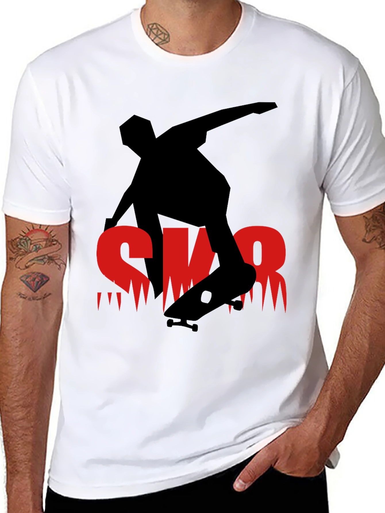 Black Skateboarder Graphic Tee - Black Casual Shirt view 8