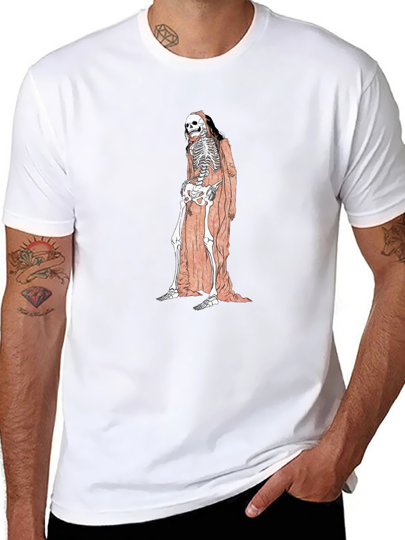 Black Grim Reaper Skeleton Graphic Tee - Unisex Black T-Shirt view 8