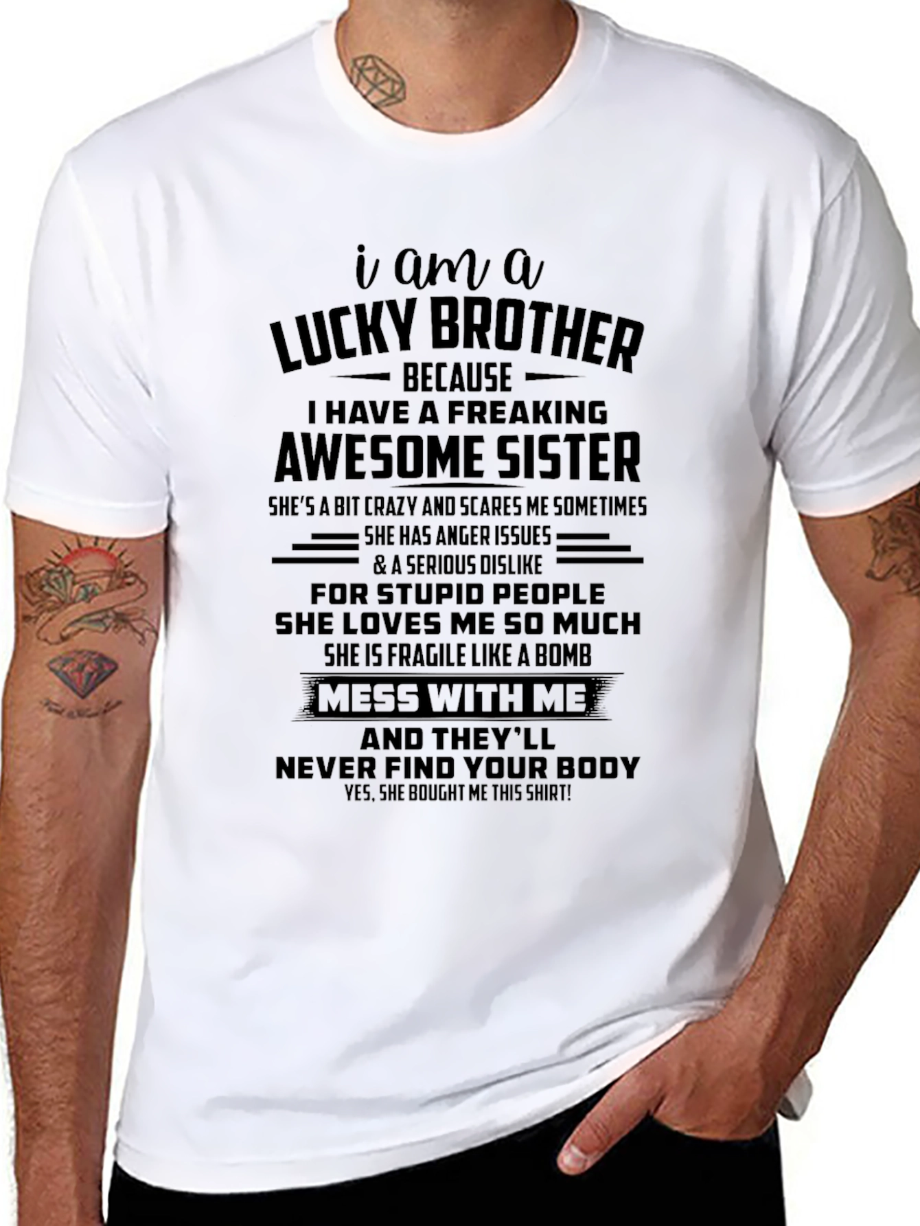 Black Lucky Brother Awesome Sister Graphic T-Shirt view 8