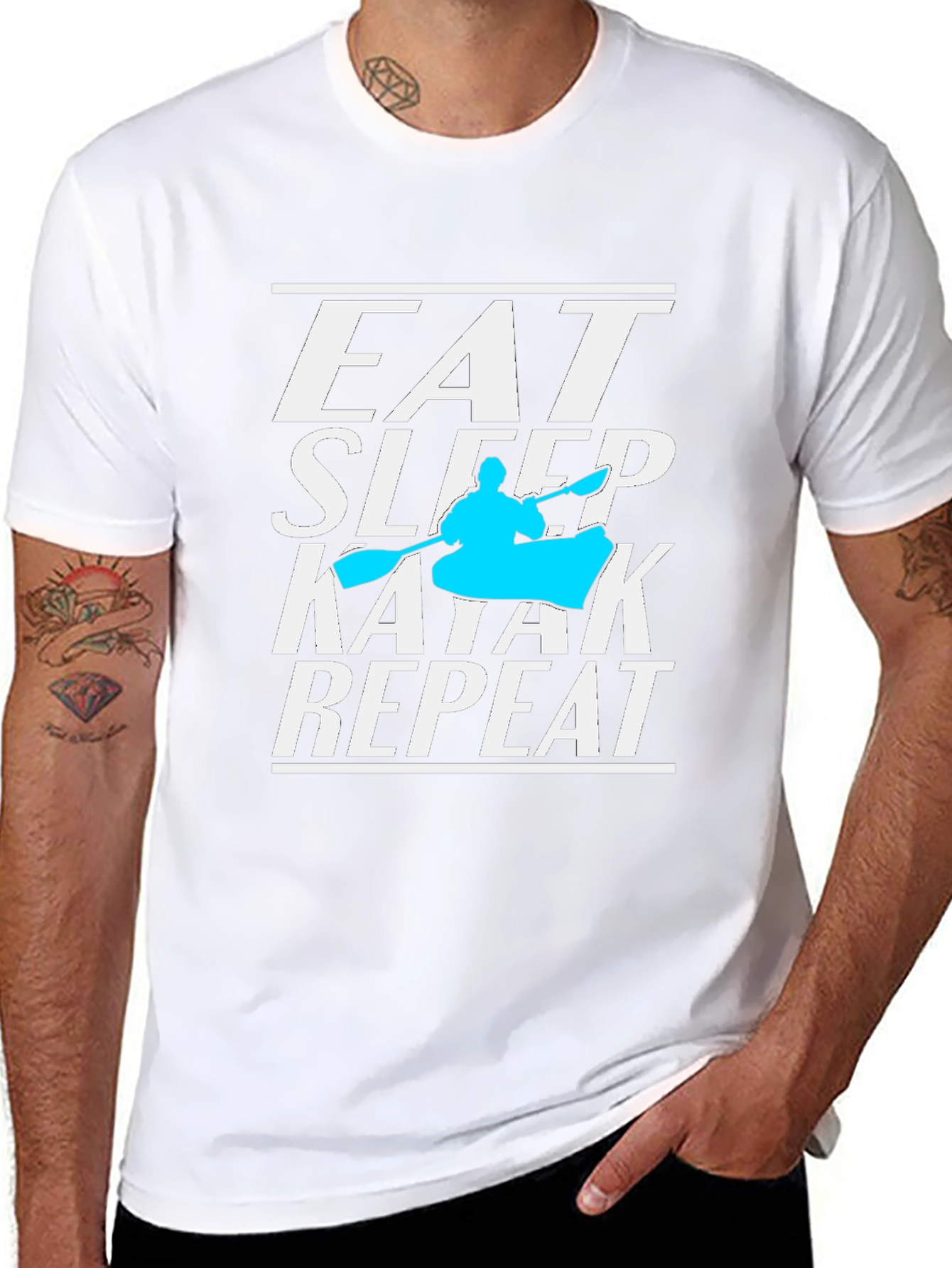 Black Eat Sleep Kayak Repeat T-Shirt, Kayaking Lover Tee view 8