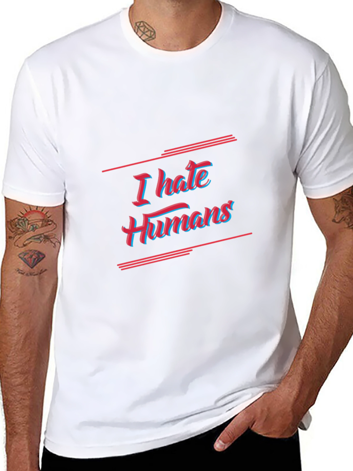 Black I Hate Humans Graphic Tee - Black Cotton T-Shirt view 8