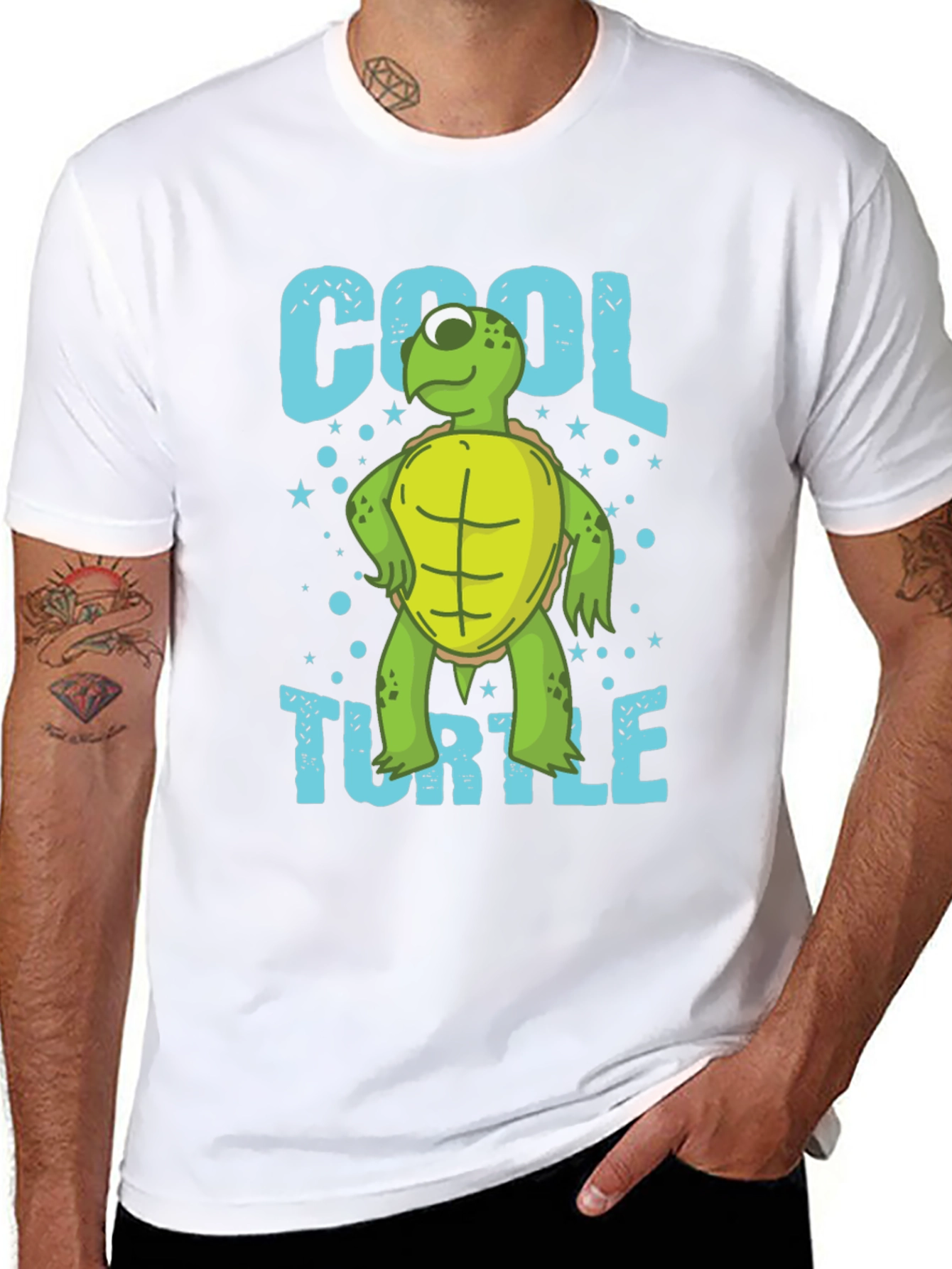Black Cool Turtle Graphic T-Shirt, Men's Crew Neck view 8