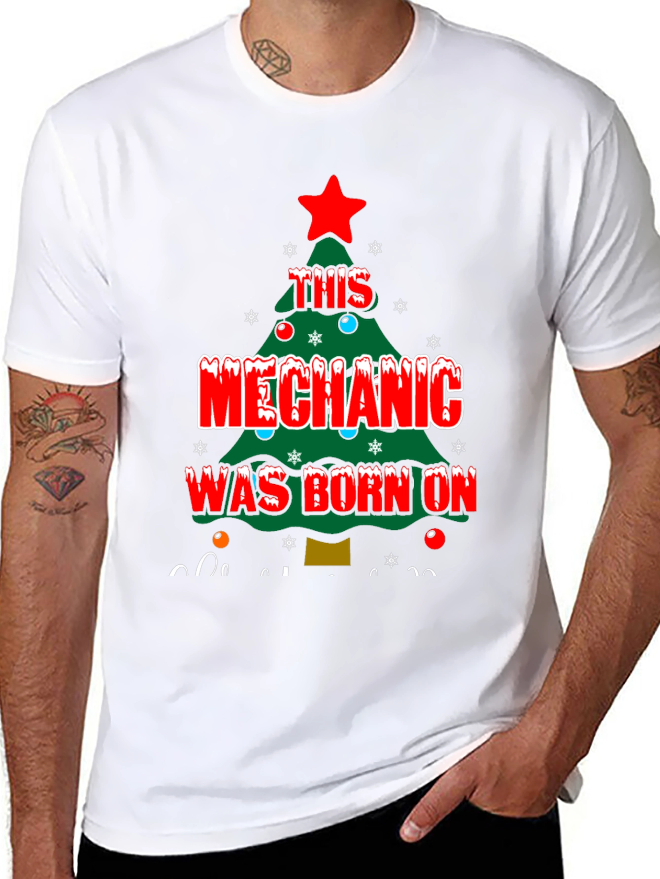 Black Mechanic Christmas Tree T-Shirt view 8