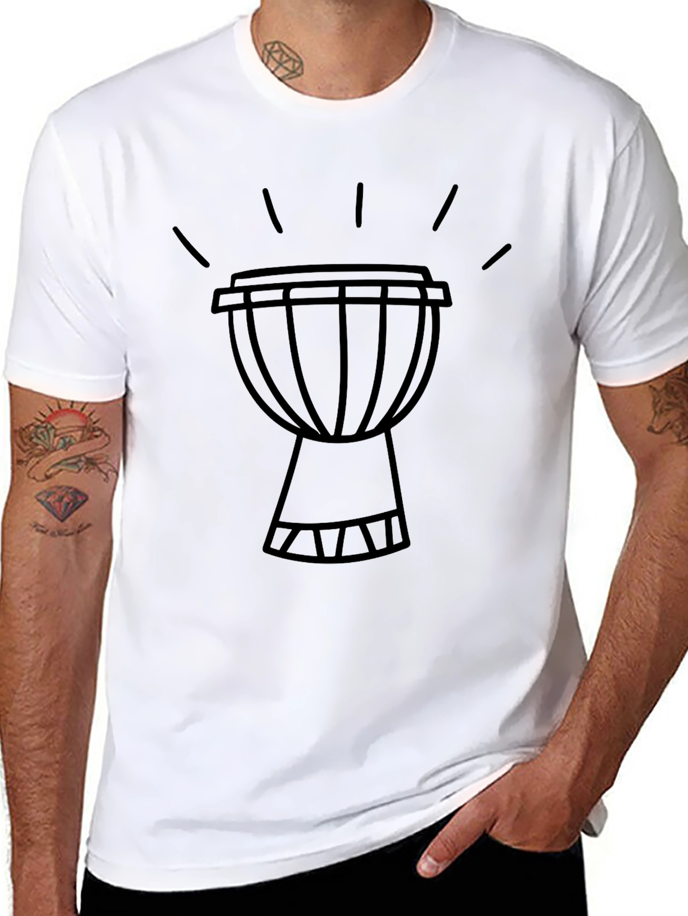 Black Djembe Drum Graphic Tee - Black Cotton T-Shirt view 8