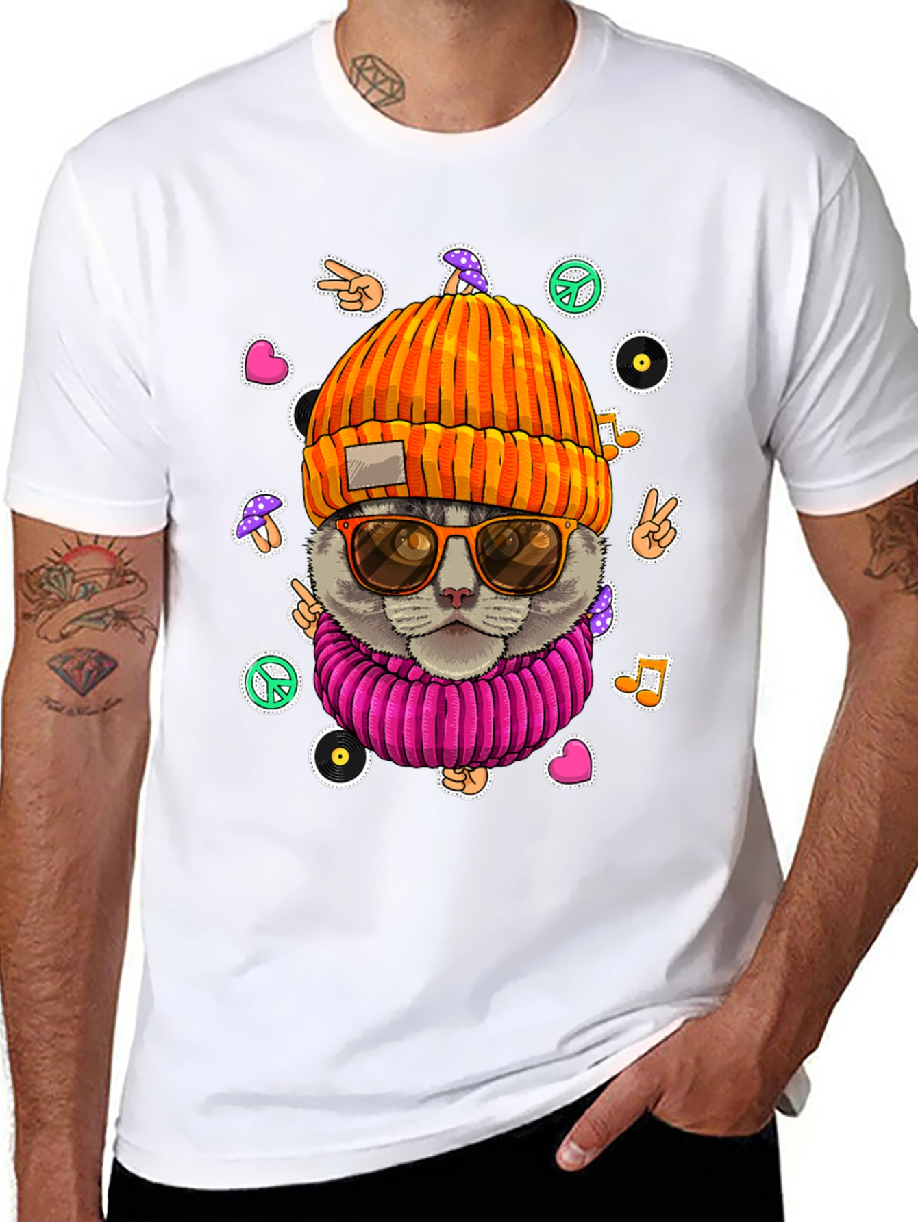 Black Cool Cat Graphic Tee - Hippie Style view 8