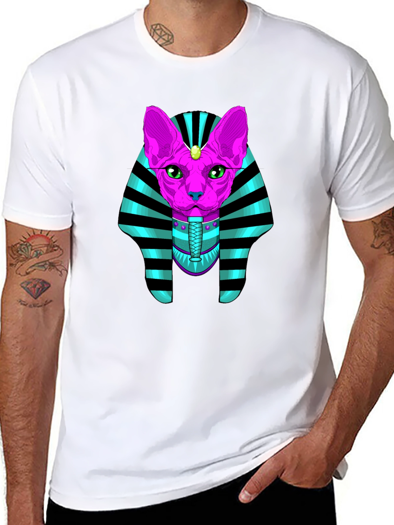 Black Egyptian Cat Pharaoh Graphic T-Shirt view 8