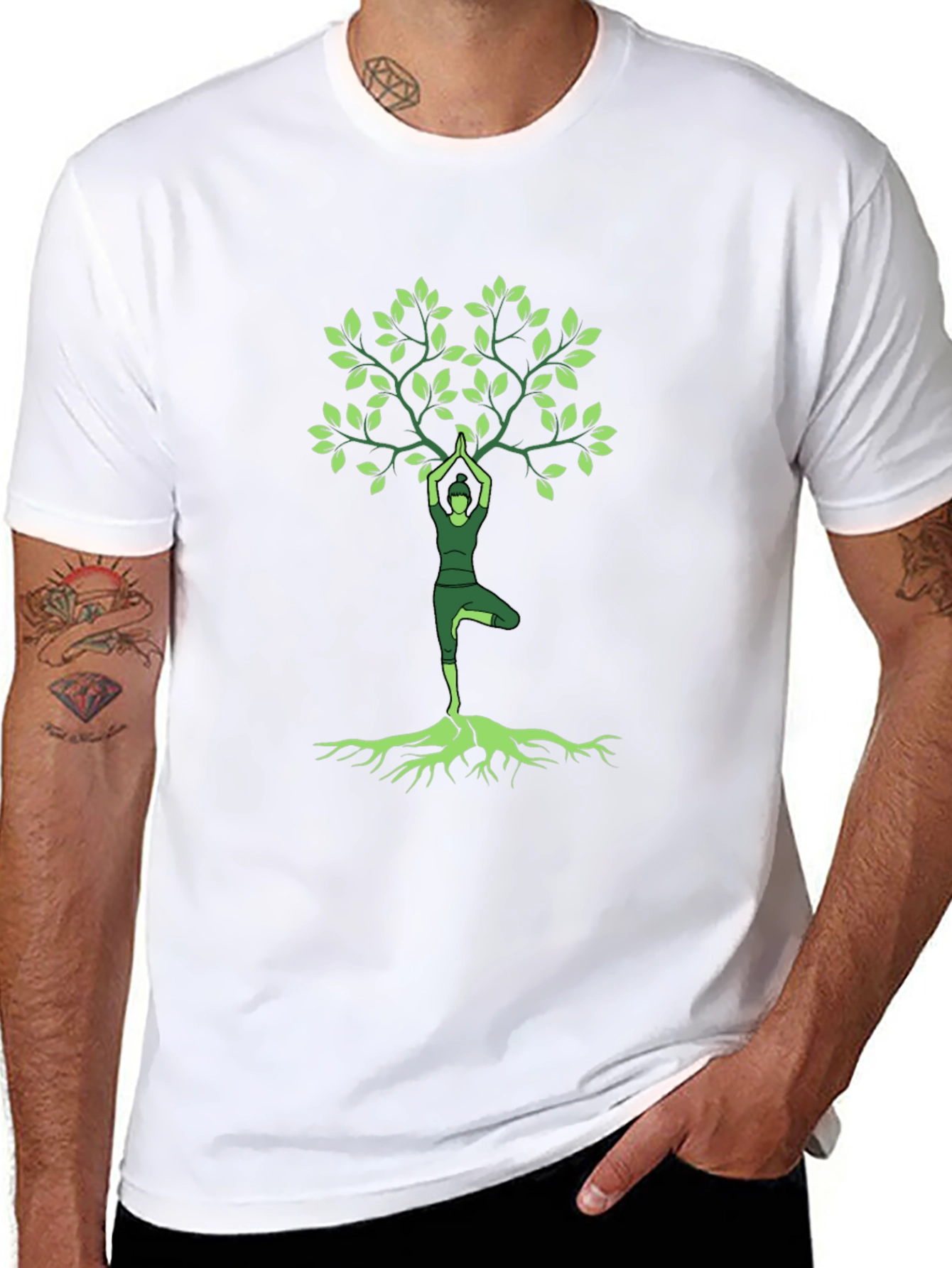 Black Yoga Tree Graphic Tee -  Nature Inspired Unisex Shirt view 8