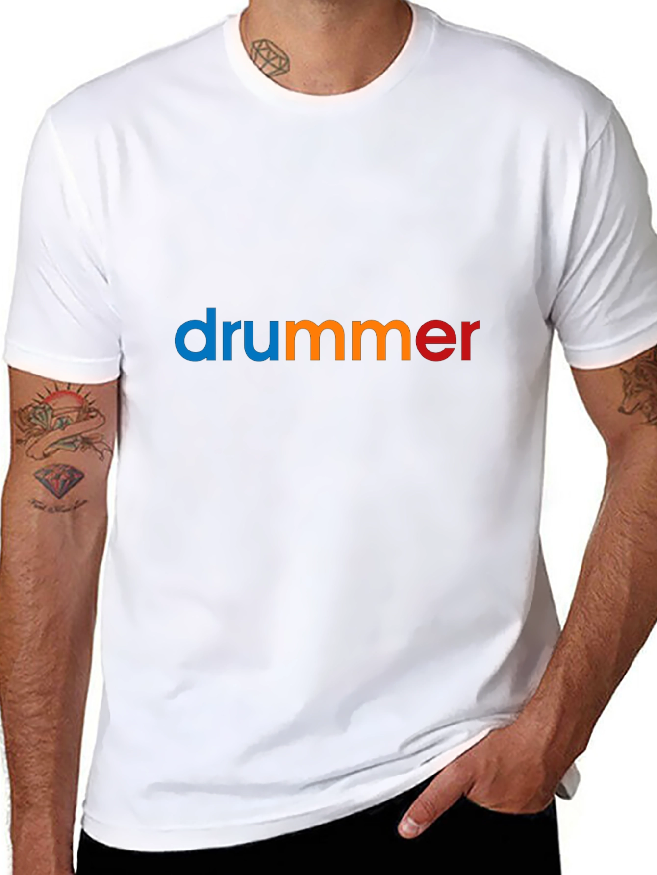 Black Colorful "Drummer" Graphic Black T-Shirt view 8