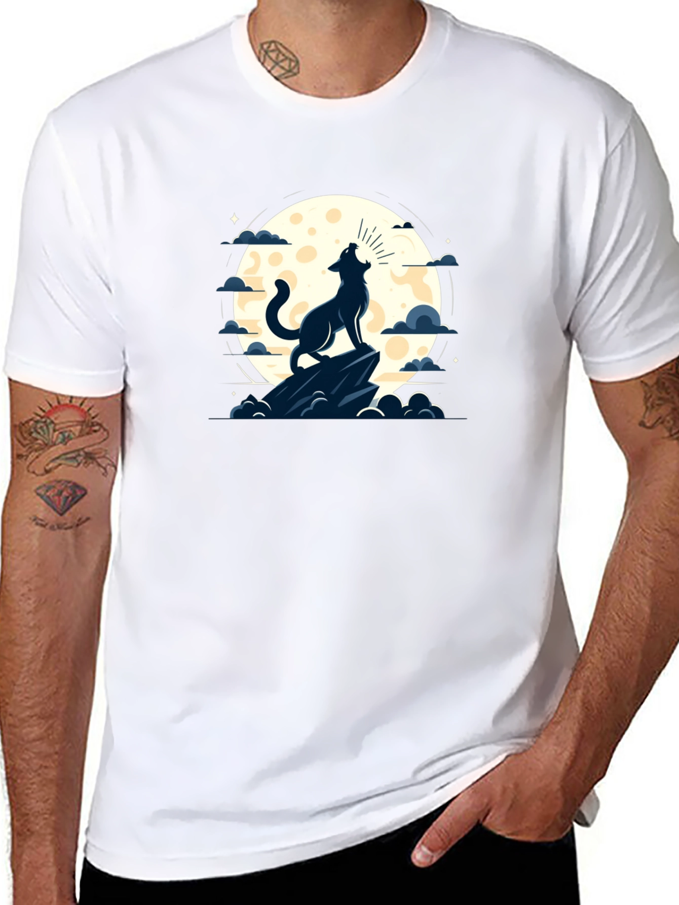 Black Wolf Howling at Moon Graphic Tee - Black view 8