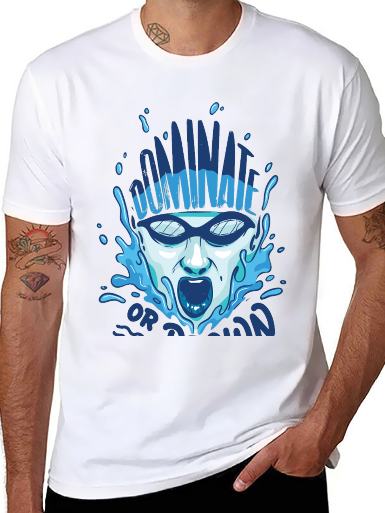 Black Dominate or Drown T-Shirt - Swimmer Graphic Tee view 8