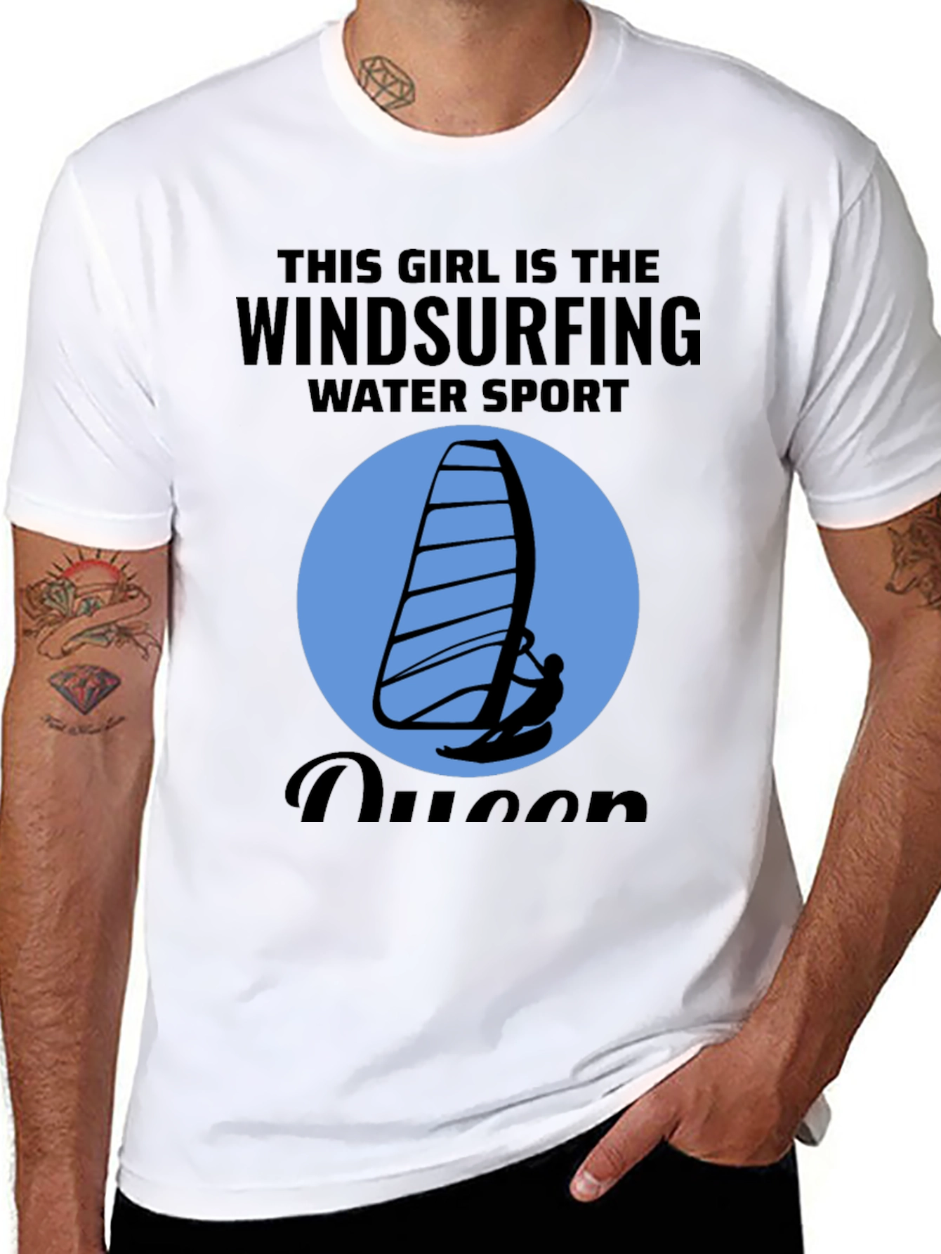 Black Windsurfing Queen T-Shirt - Water Sport Design view 8