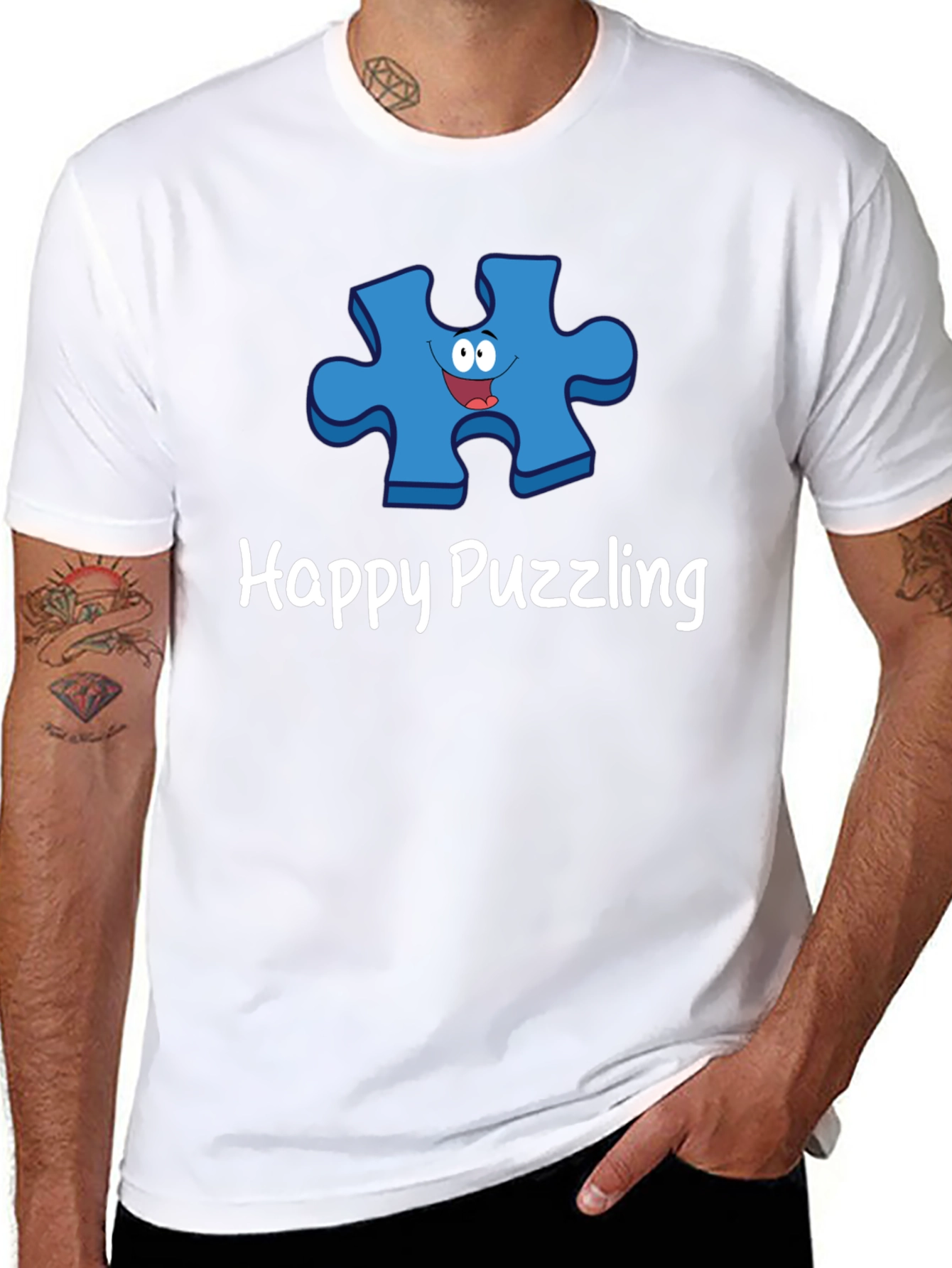 Black Happy Puzzling Graphic T-Shirt view 8