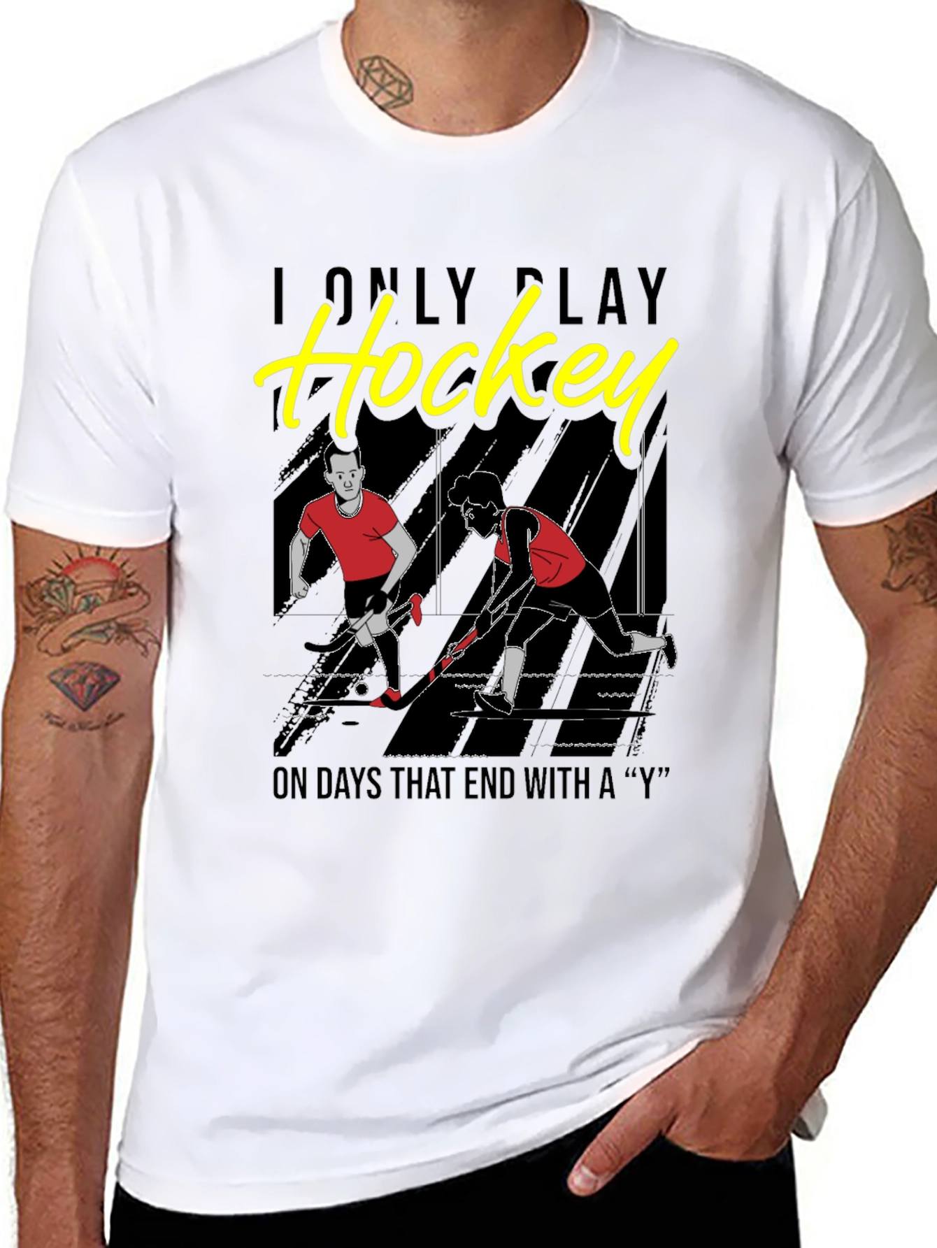 Black Funny Hockey Player Graphic T-Shirt view 8