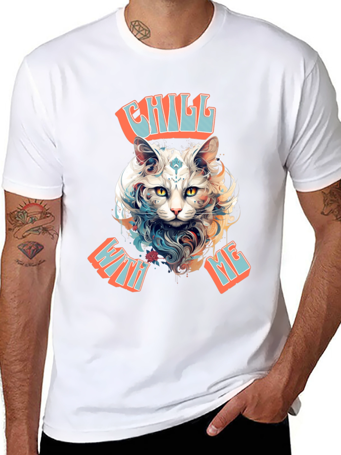 Black Chill With Me Cat Graphic Tee view 8