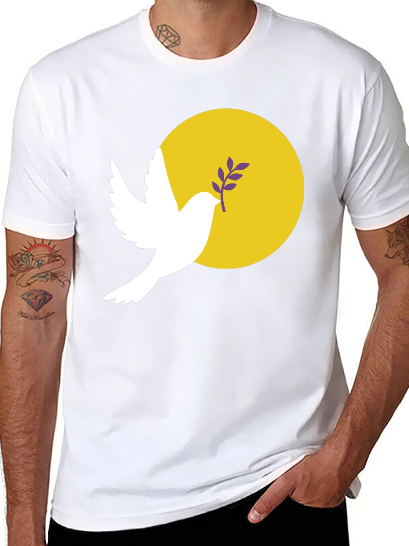 Black Peace Dove Graphic Tee - Stylish Black Cotton Blend T-Shirt view 8