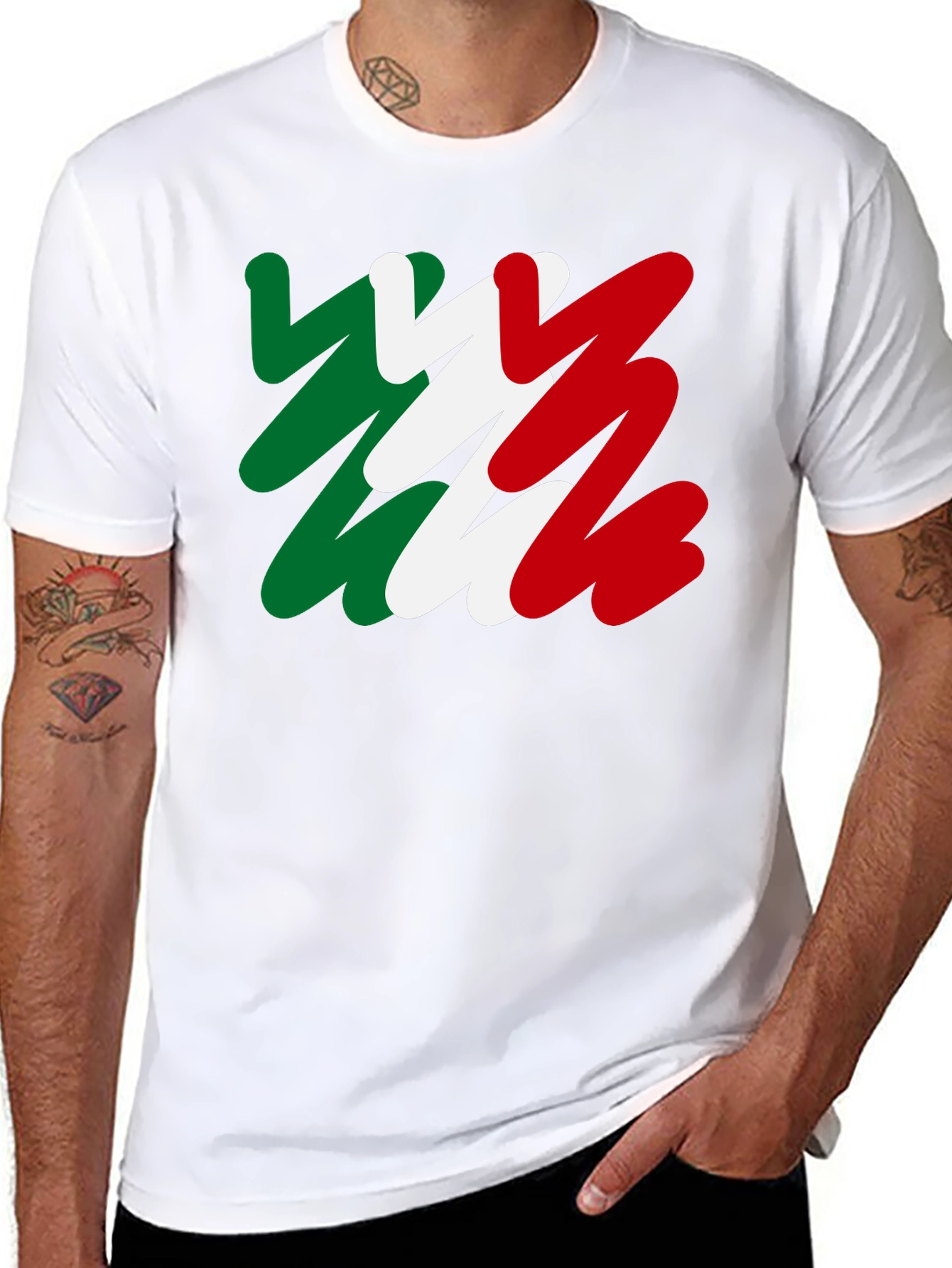 Black Italian Flag T-Shirt - Black Cotton Tee view 8