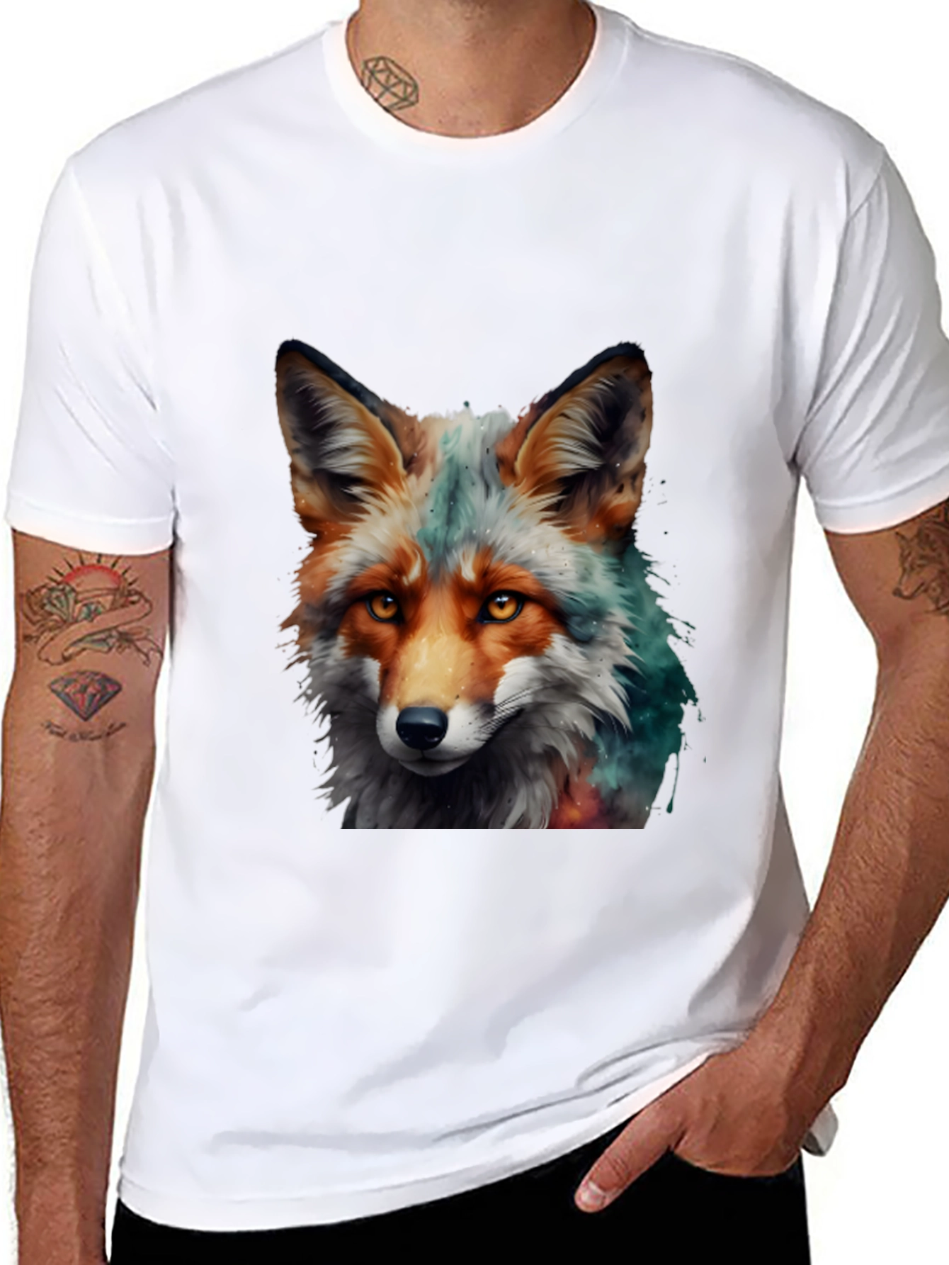 Black Fox Art Print Tee - Stylish Animal Graphic T-Shirt view 8