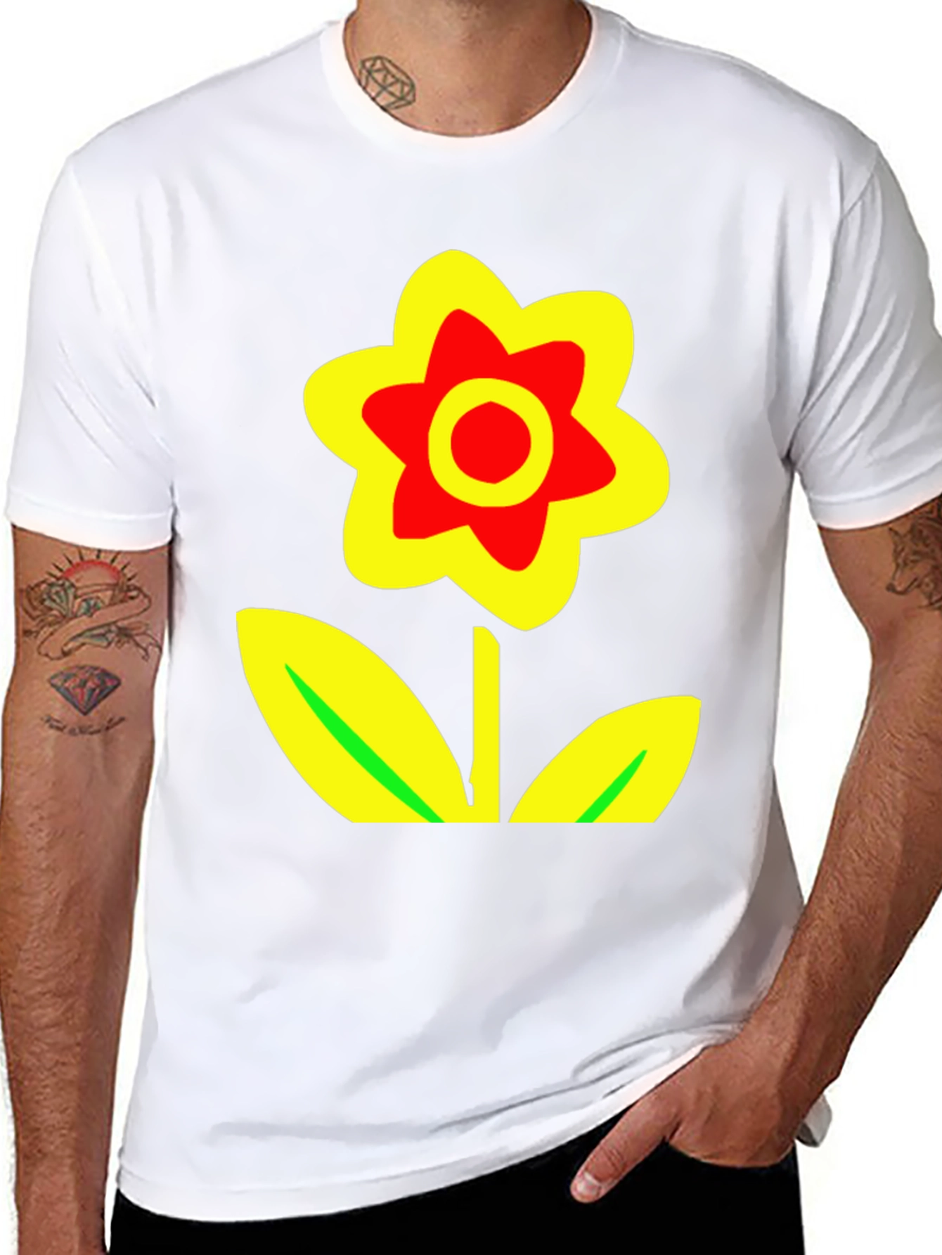 Black Bold Flower Graphic Tee - Black Cotton Blend view 8