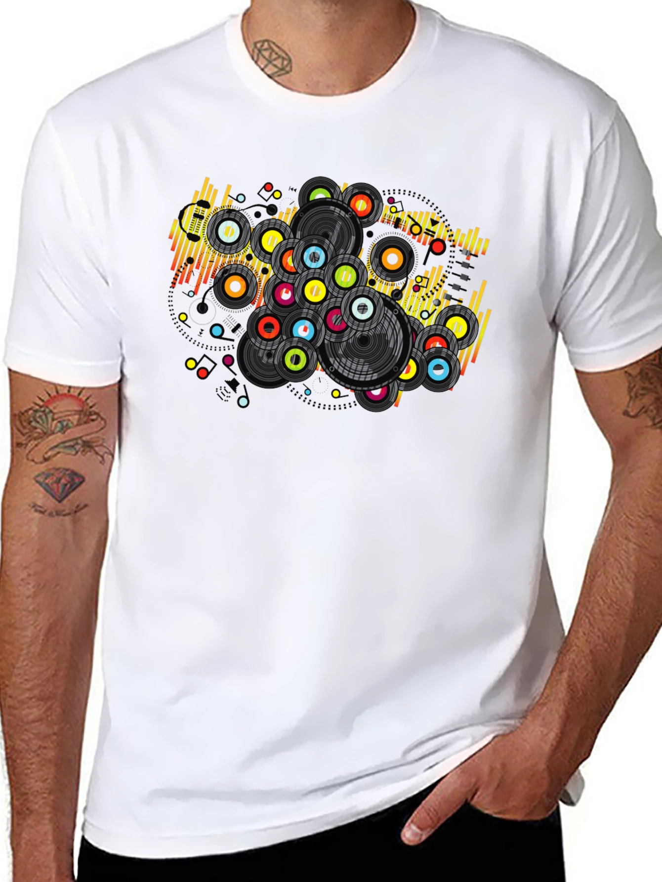 Black Retro Vinyl Record Graphic T-Shirt view 8