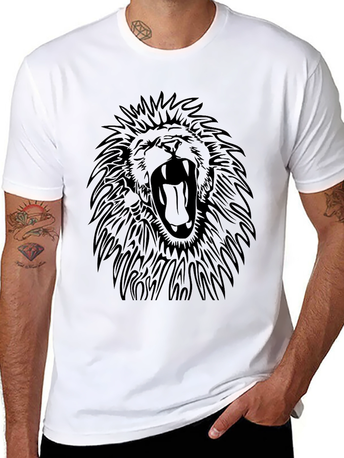 Black Lion Roar Graphic Print Black T-Shirt view 8