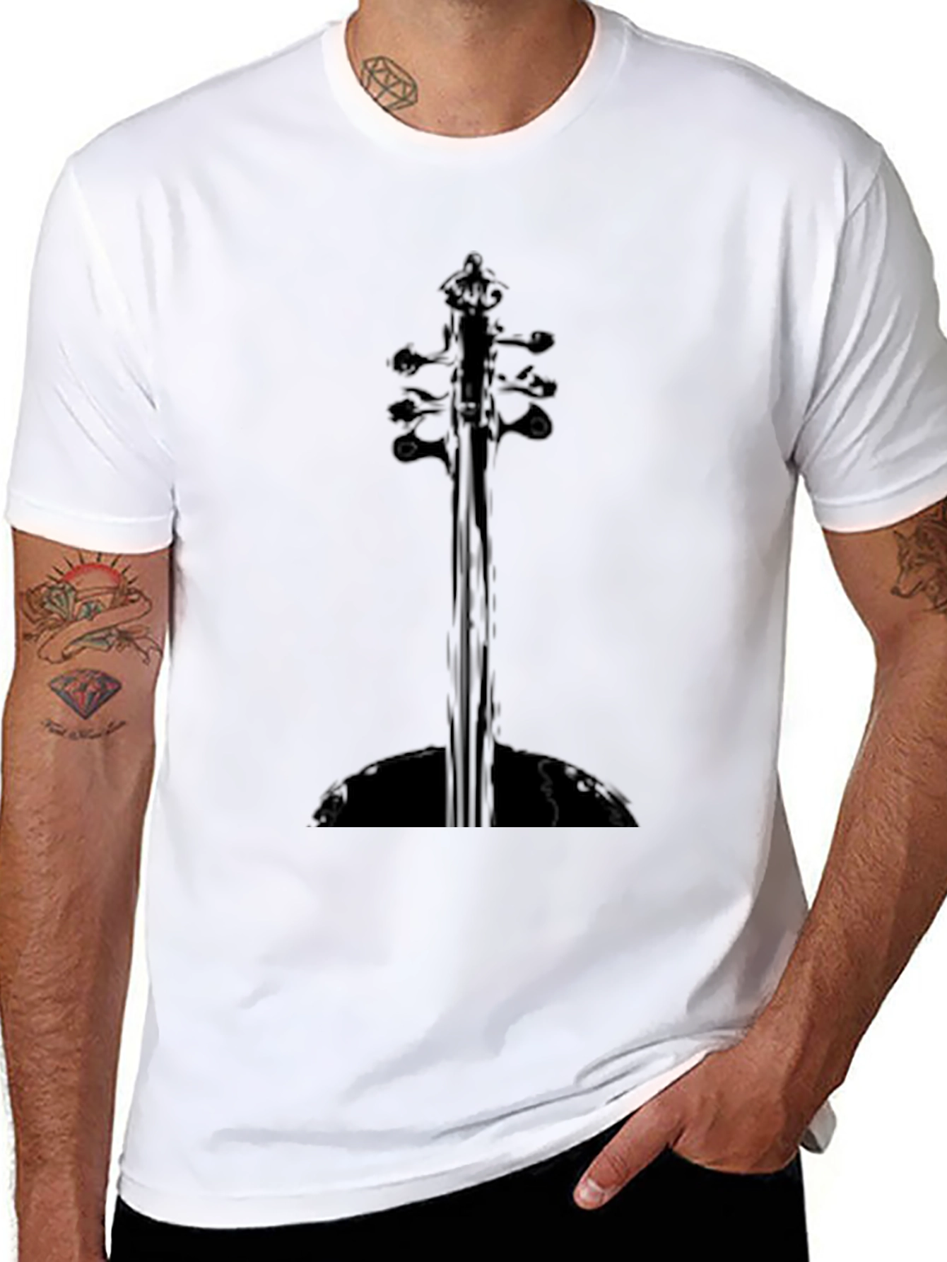Black Unique Guitar Silhouette Black T-Shirt view 8