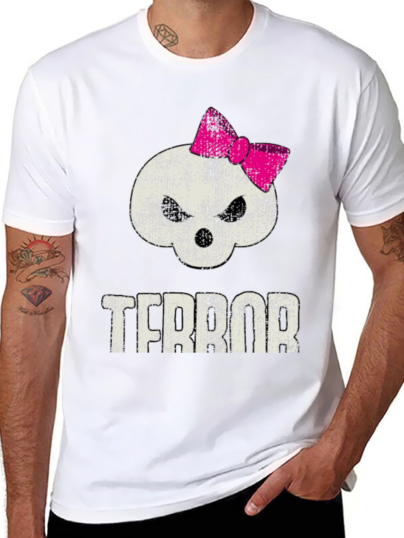 Black Terror Skull with Bow Graphic T-Shirt view 8