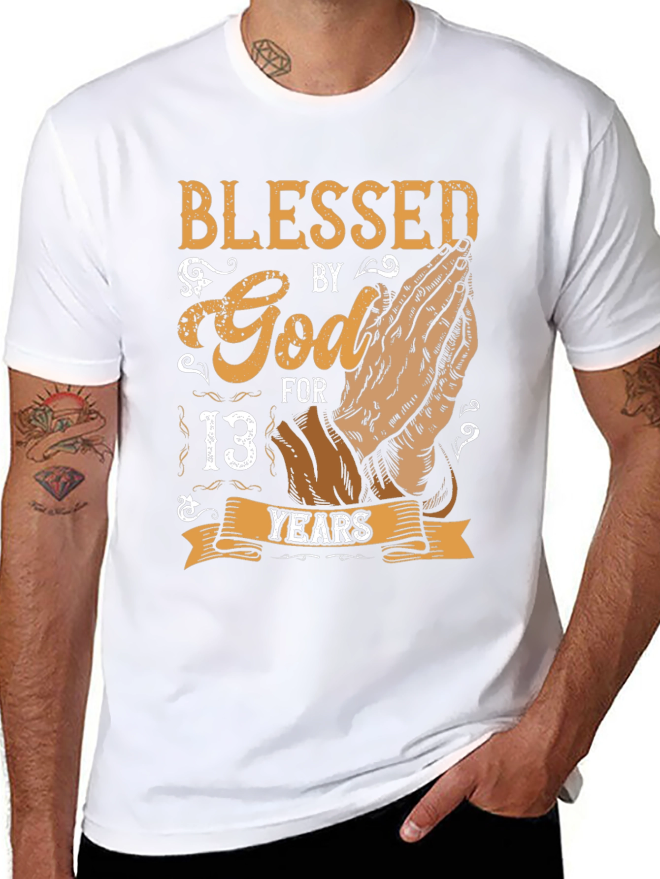 Black Blessed by God 13 Years T-Shirt view 8