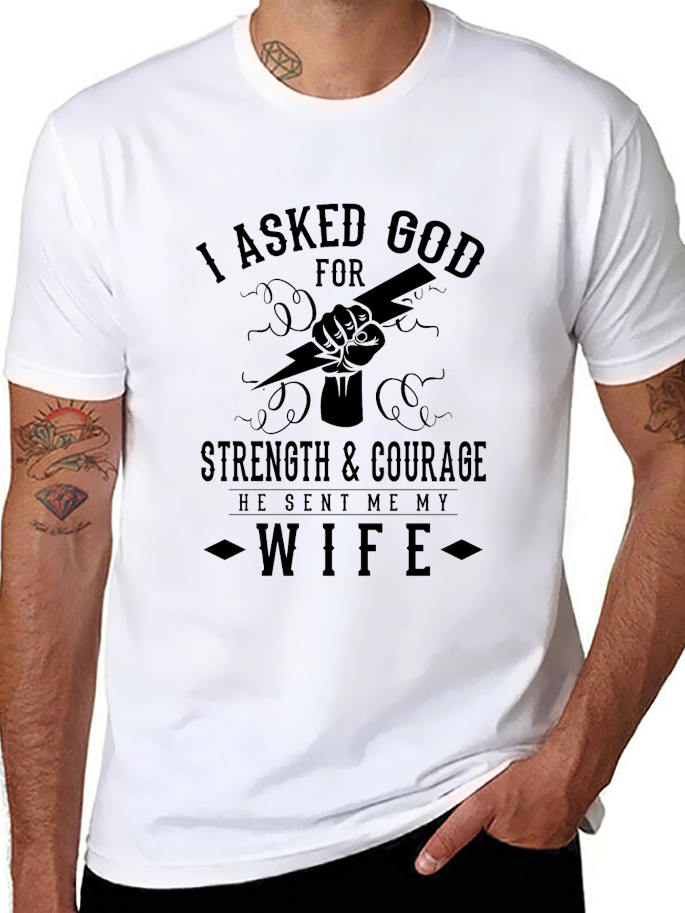 Black I Asked God for Strength Wife T-Shirt view 8