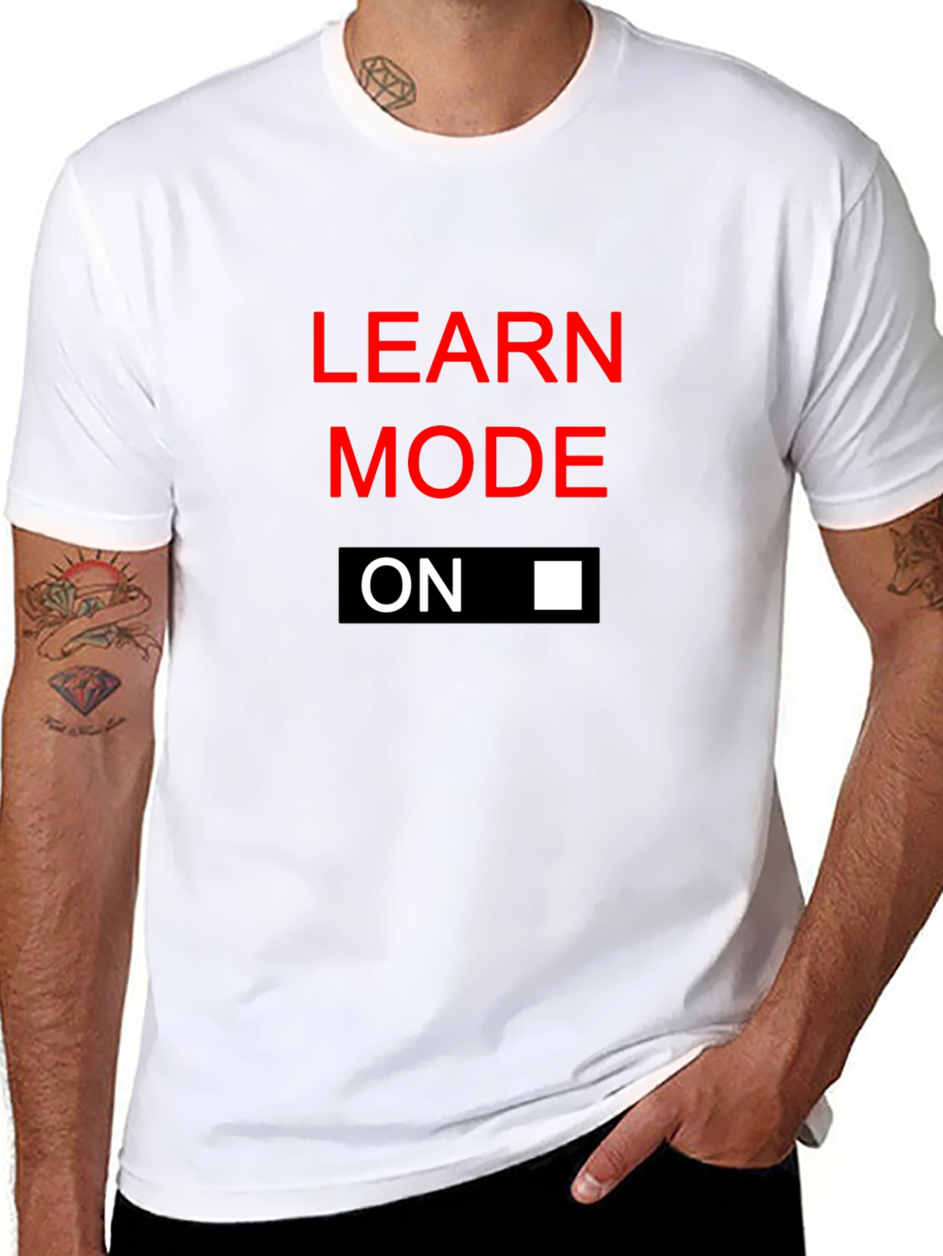 Black Learn Mode On Graphic Tee - Black Cotton T-Shirt view 8