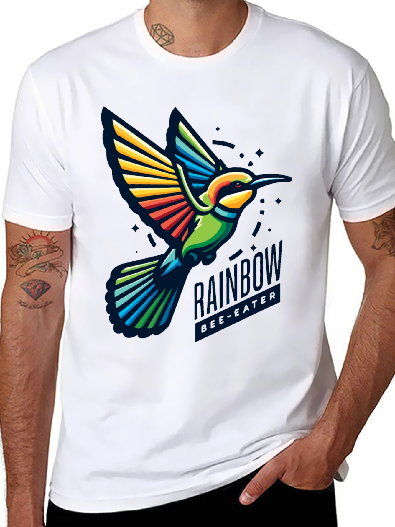 Black Rainbow Hummingbird Graphic Tee - Stylish Bird Lover Shirt view 8