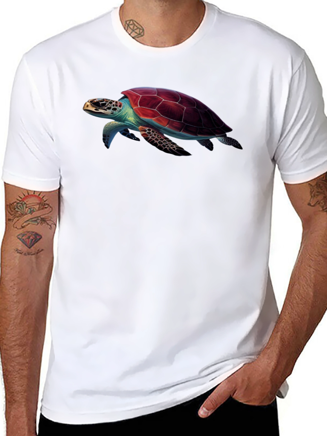 Black Sea Turtle Graphic Print Black T-Shirt view 8