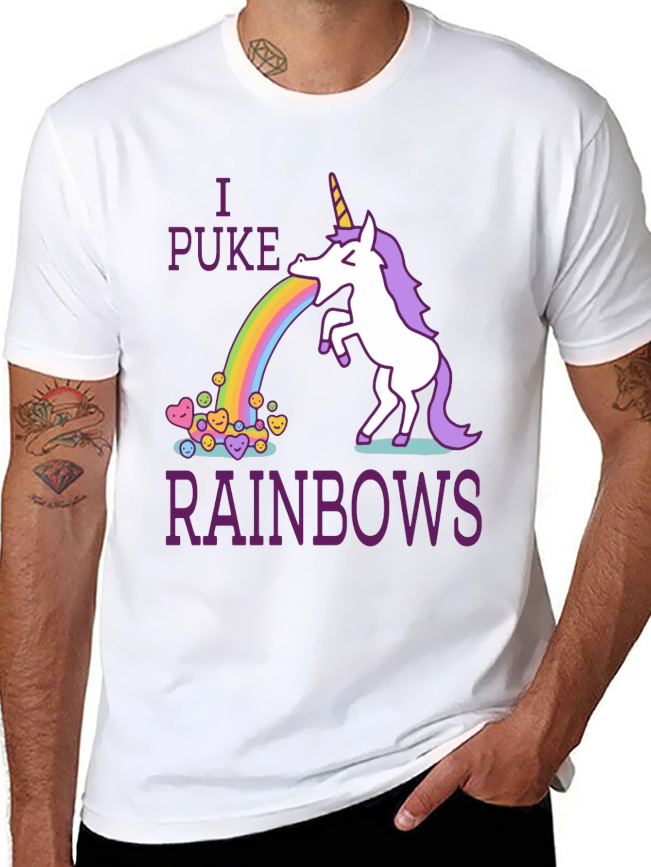 Black I Puke Rainbows Graphic Tee - Unicorn Humor T-Shirt view 8