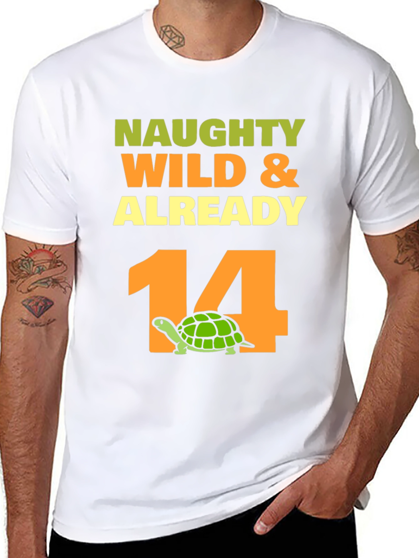 Black Naughty Wild & Already 14 Turtle Birthday T-Shirt view 8