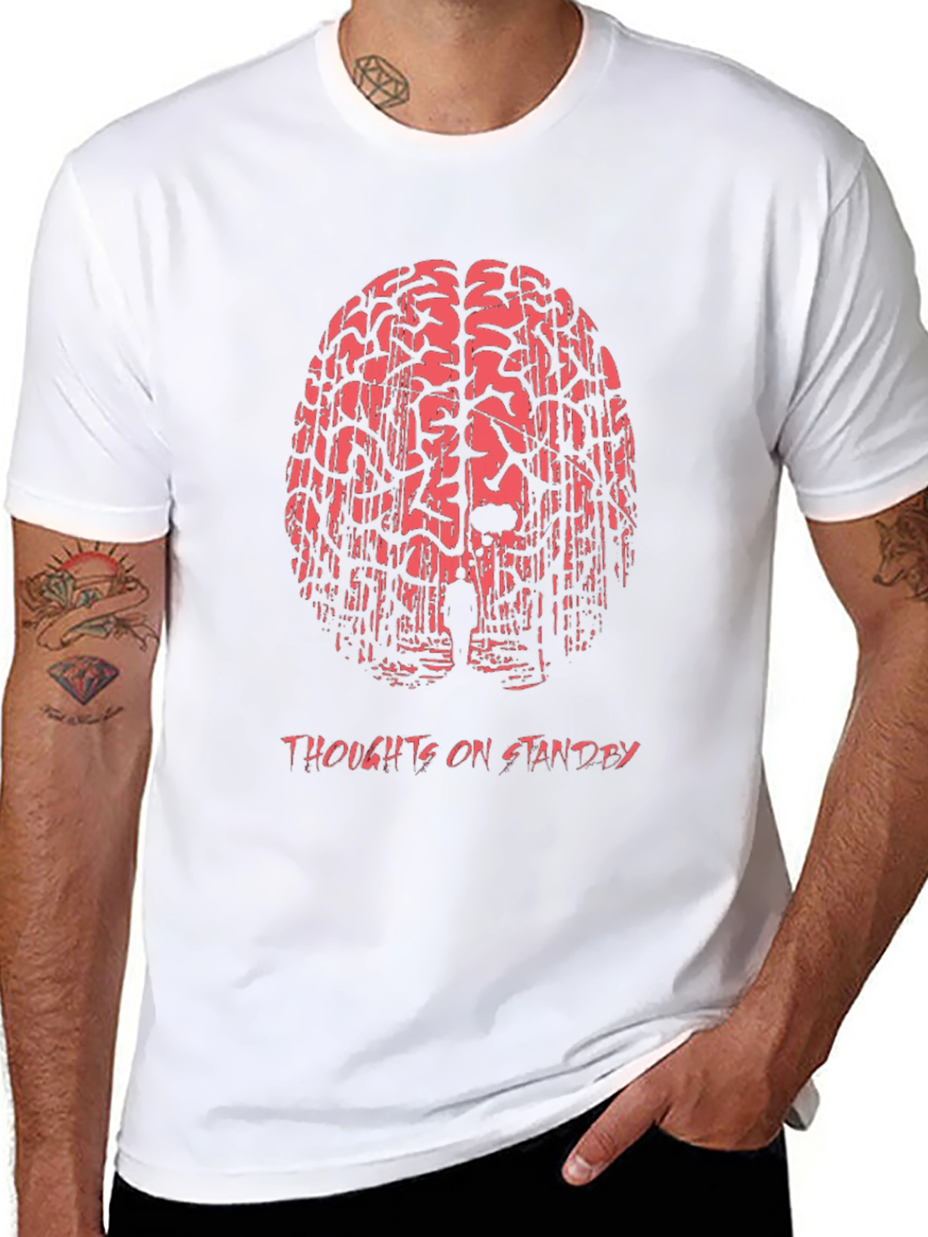 Black Thoughts on Standby Graphic Print T-Shirt view 8