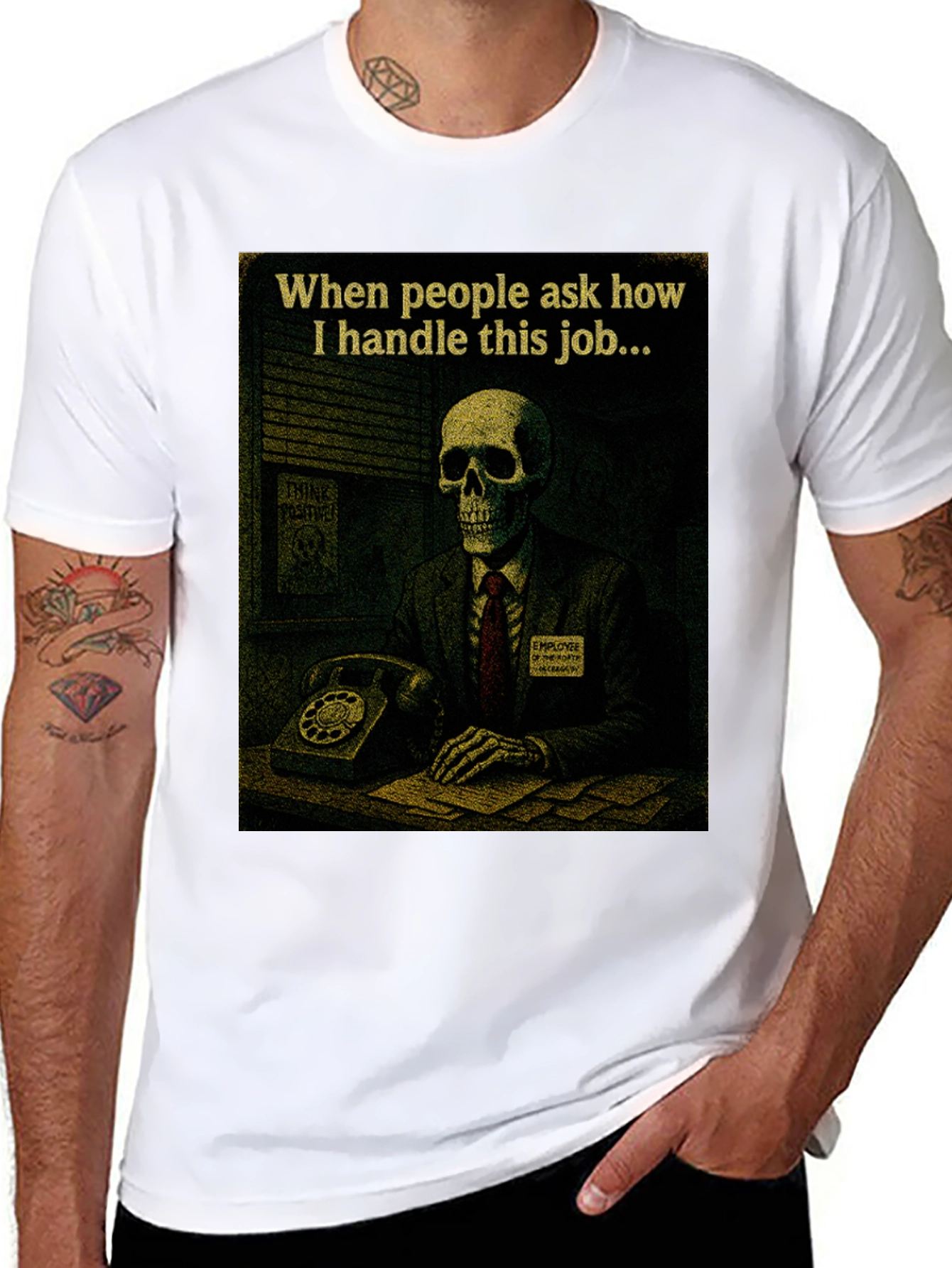 Black Humorous Skeleton Work T-Shirt view 8