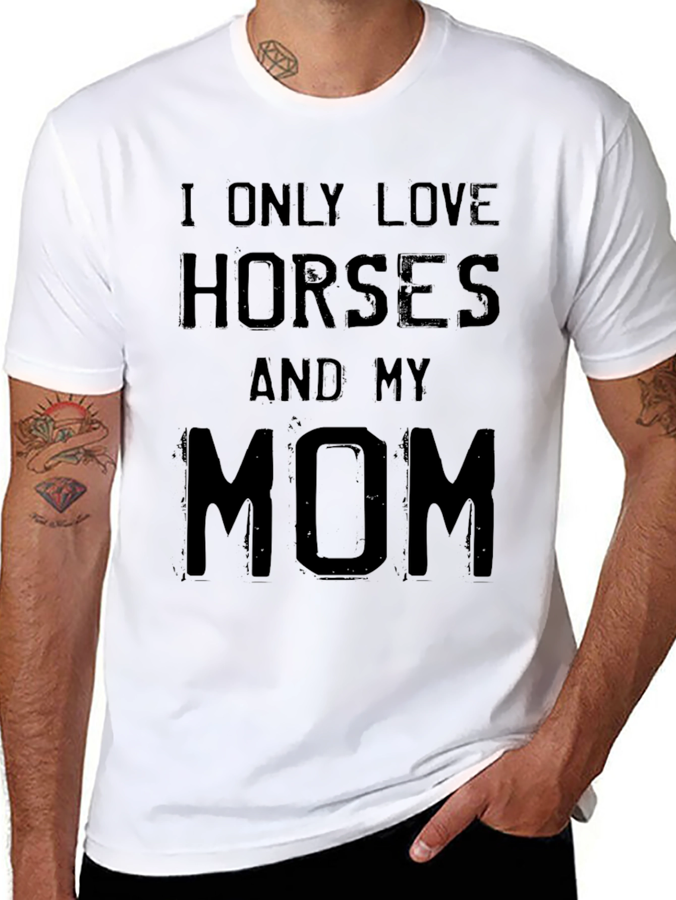 Black I Love Horses and My Mom Black T-Shirt view 8