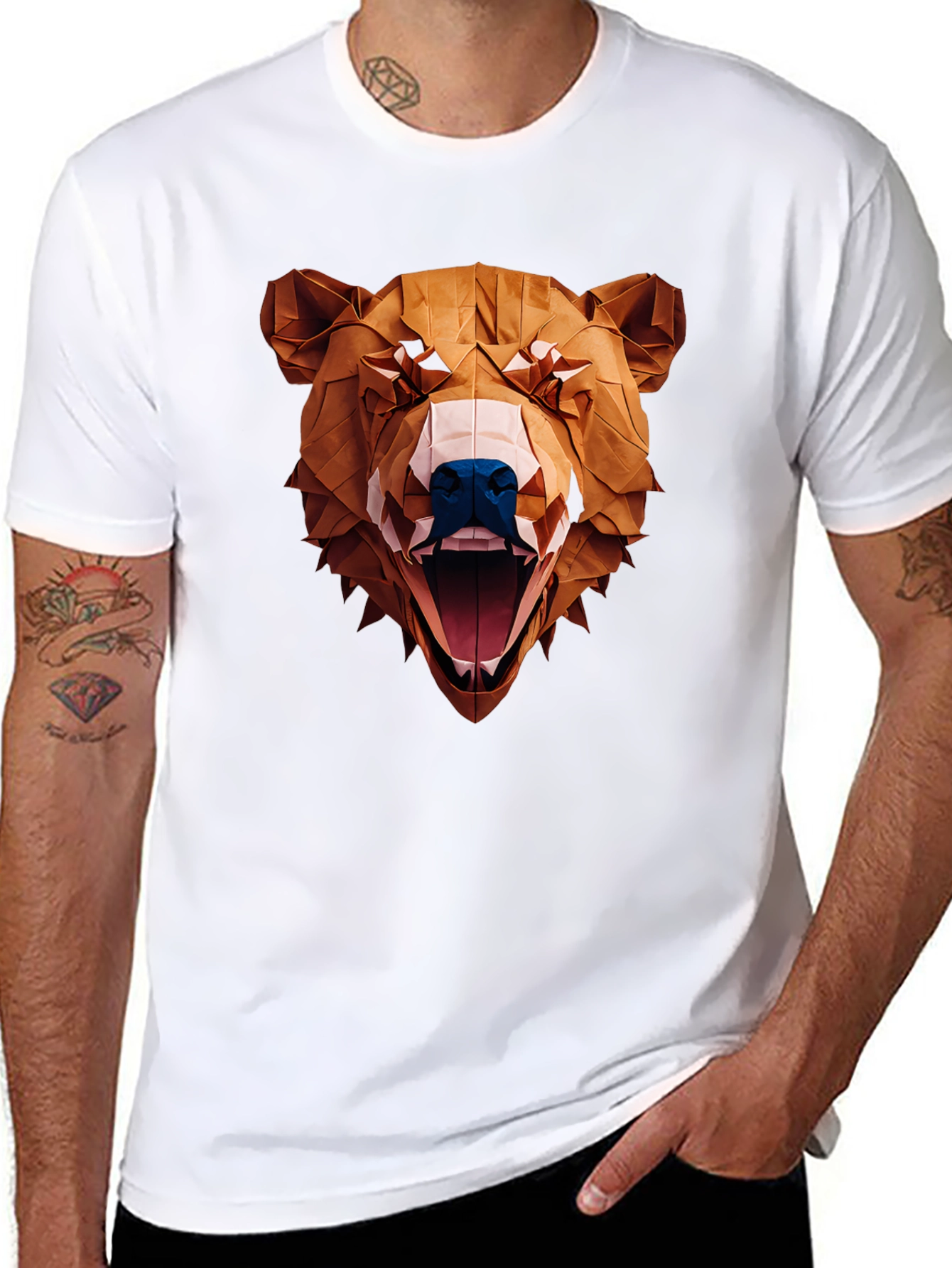 Black Geometric Bear Graphic Tee - Black view 8