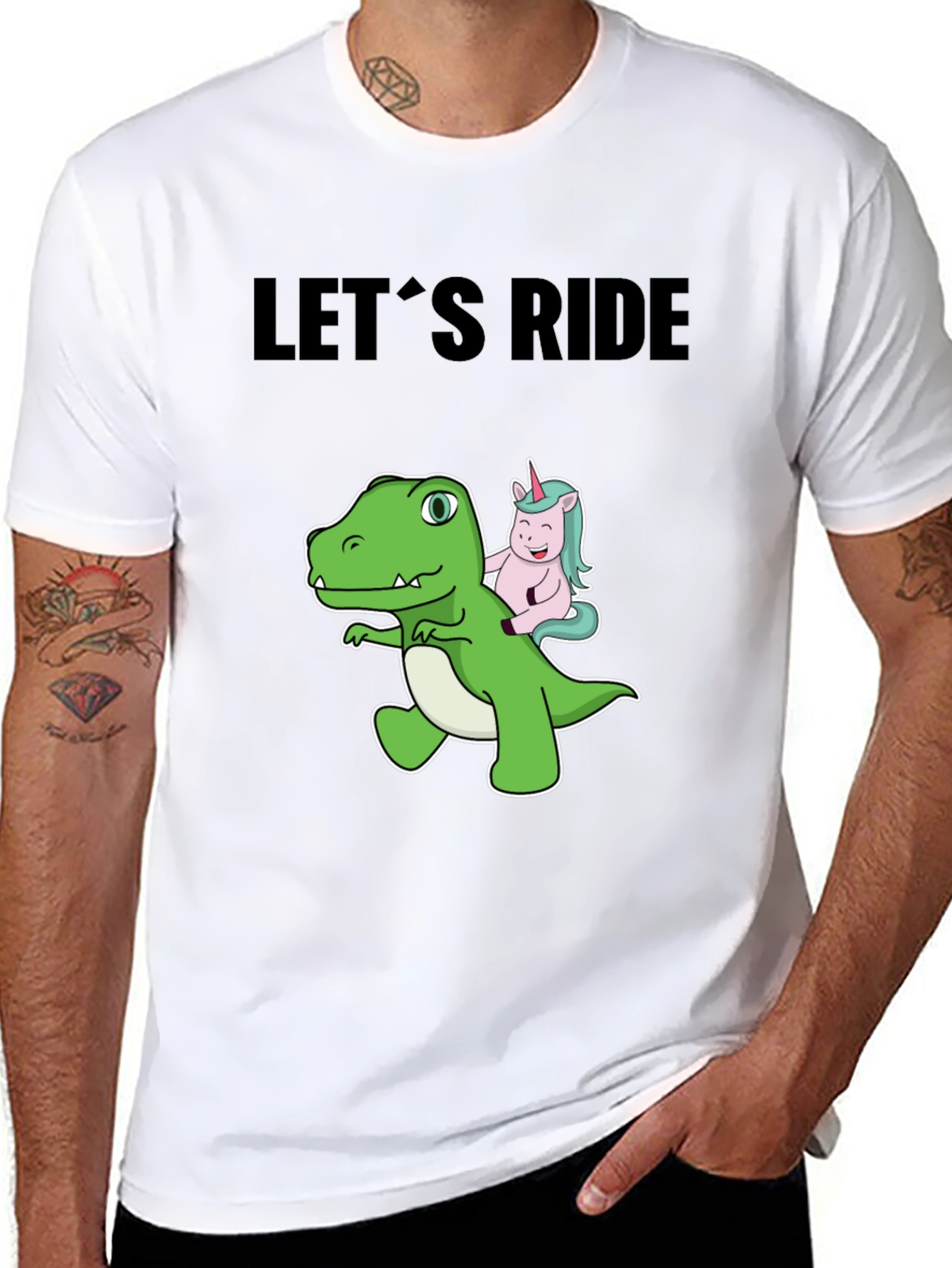Black Dino and Unicorn Let's Ride Graphic Tee view 8