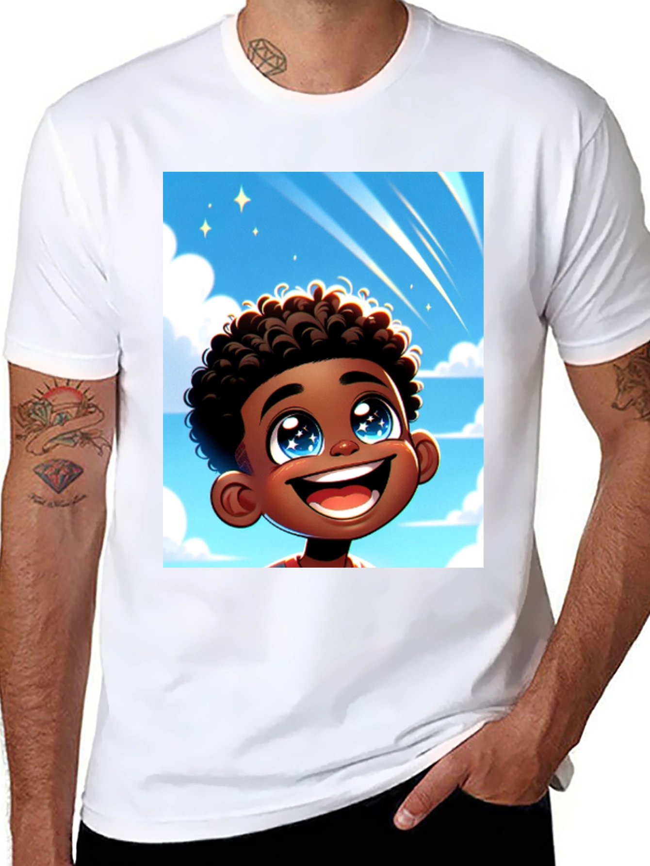 Black Cartoon Boy T-Shirt - Black Cotton Blend view 8