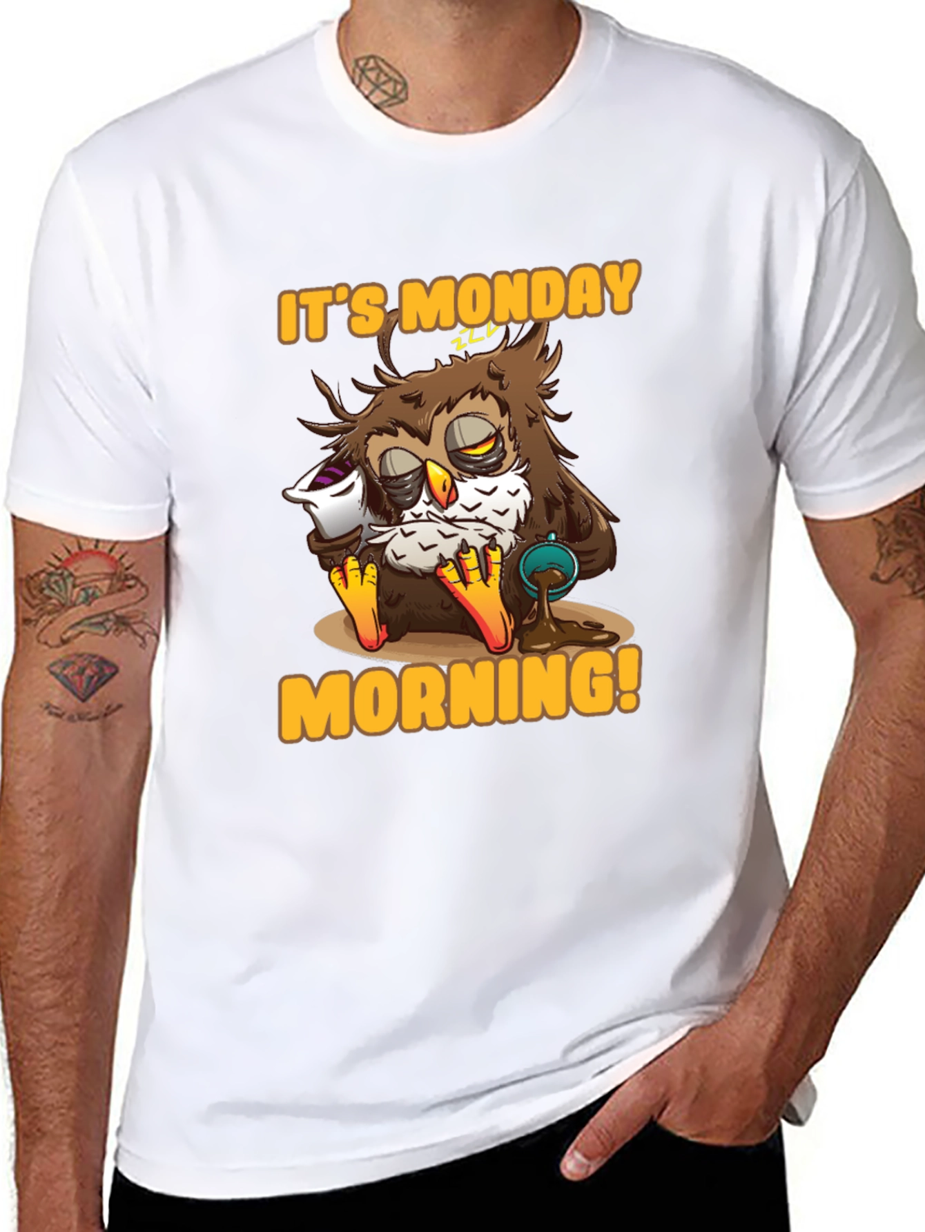 Black It's Monday Morning Owl T-Shirt view 8
