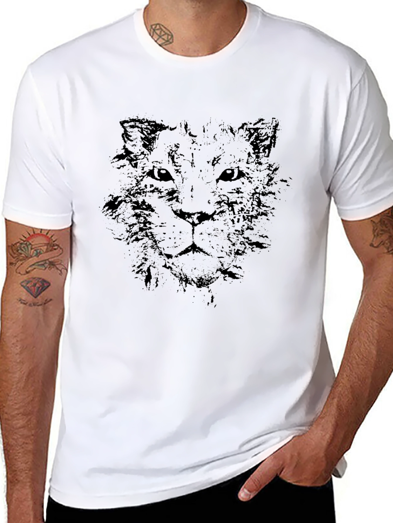 Black Lion Sketch Graphic Print Black T-Shirt view 8