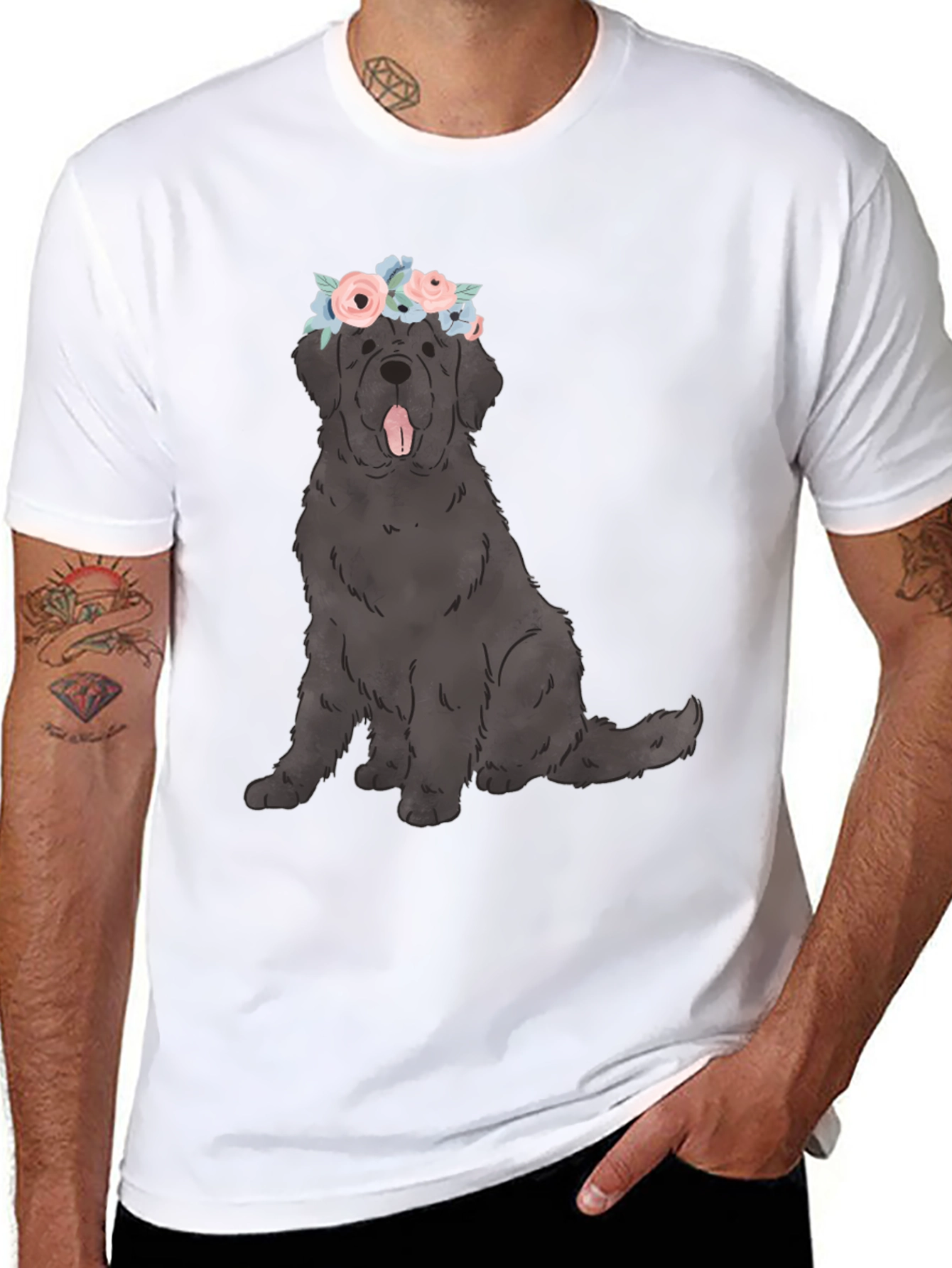 Black Dog with Flower Crown Graphic T-Shirt view 8